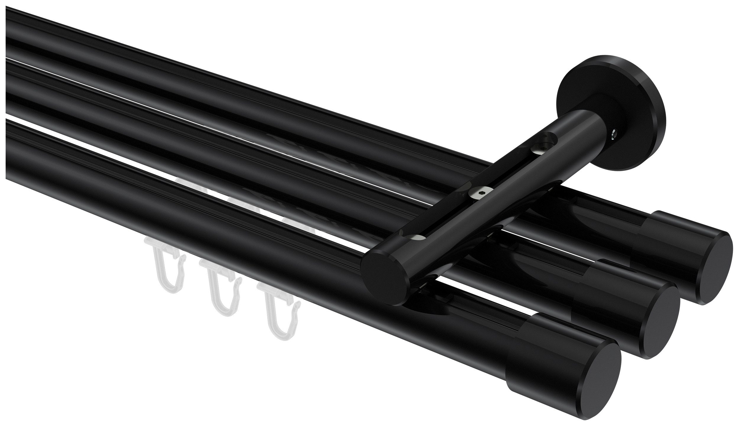 INTERDECO Innenlaufschiene Siteno Santo, Ø 20 mm, 3-läufig, Fixmaß, kürzbar, Wandmontage, Aluminium, Schwarz