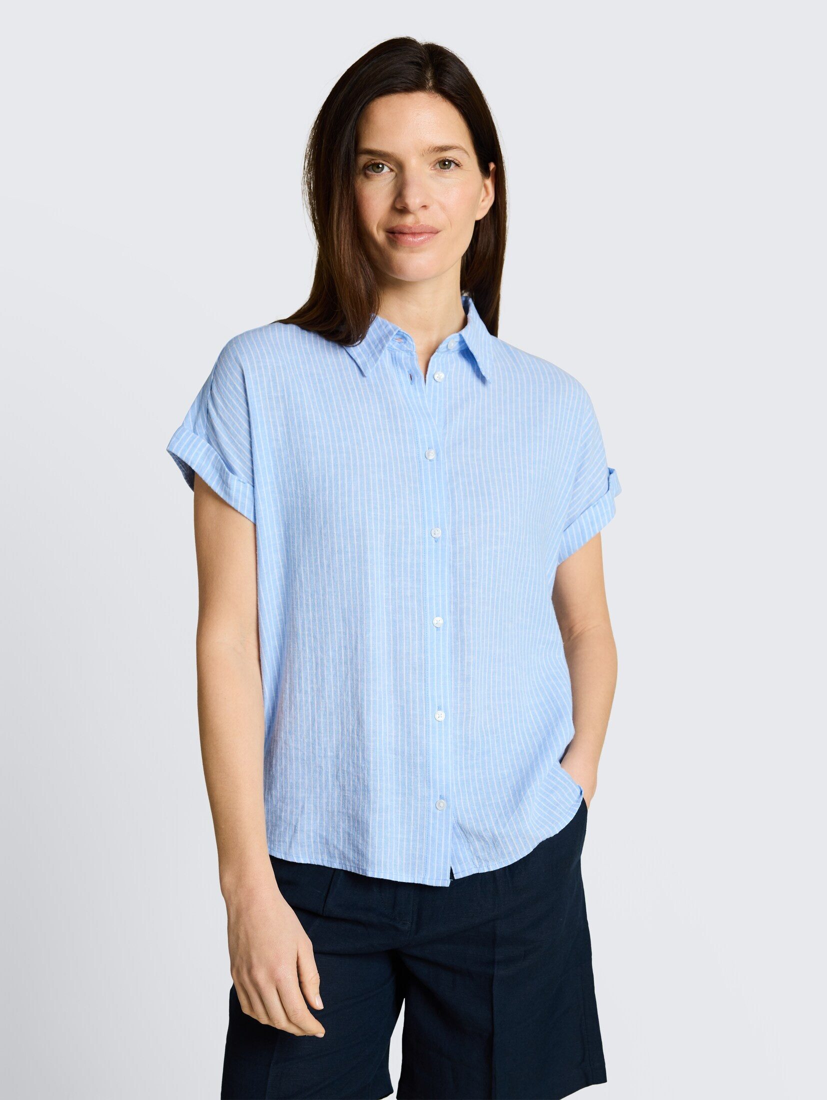 TOM TAILOR Kurzarmbluse Blusen & Shirts Loose Fit Bluse mit Leinenanteil günstig online kaufen