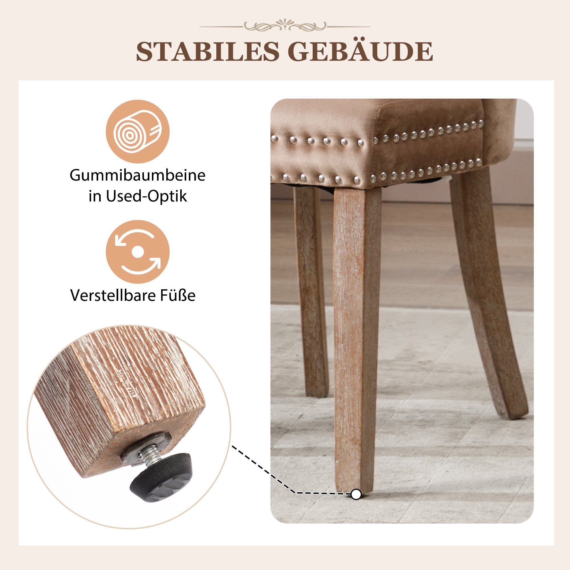 Flieks Esszimmerstuhl (Set, 2 St), 2er Set Polsterstühle Küchenstühle Wohnzimmer Schminkstuhl Samt