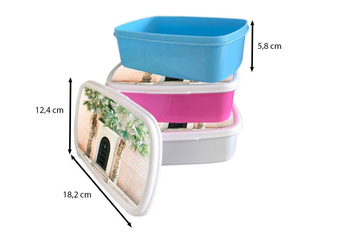- Brotdose Mädchen, Lunchbox - MuchoWow (2-tlg), Erwachsene, Weiß Snackbox, für - Marrakesch Kunststoff, rosa - Brotbox Palme Tropisch, Kinder, Tür Kunststoff