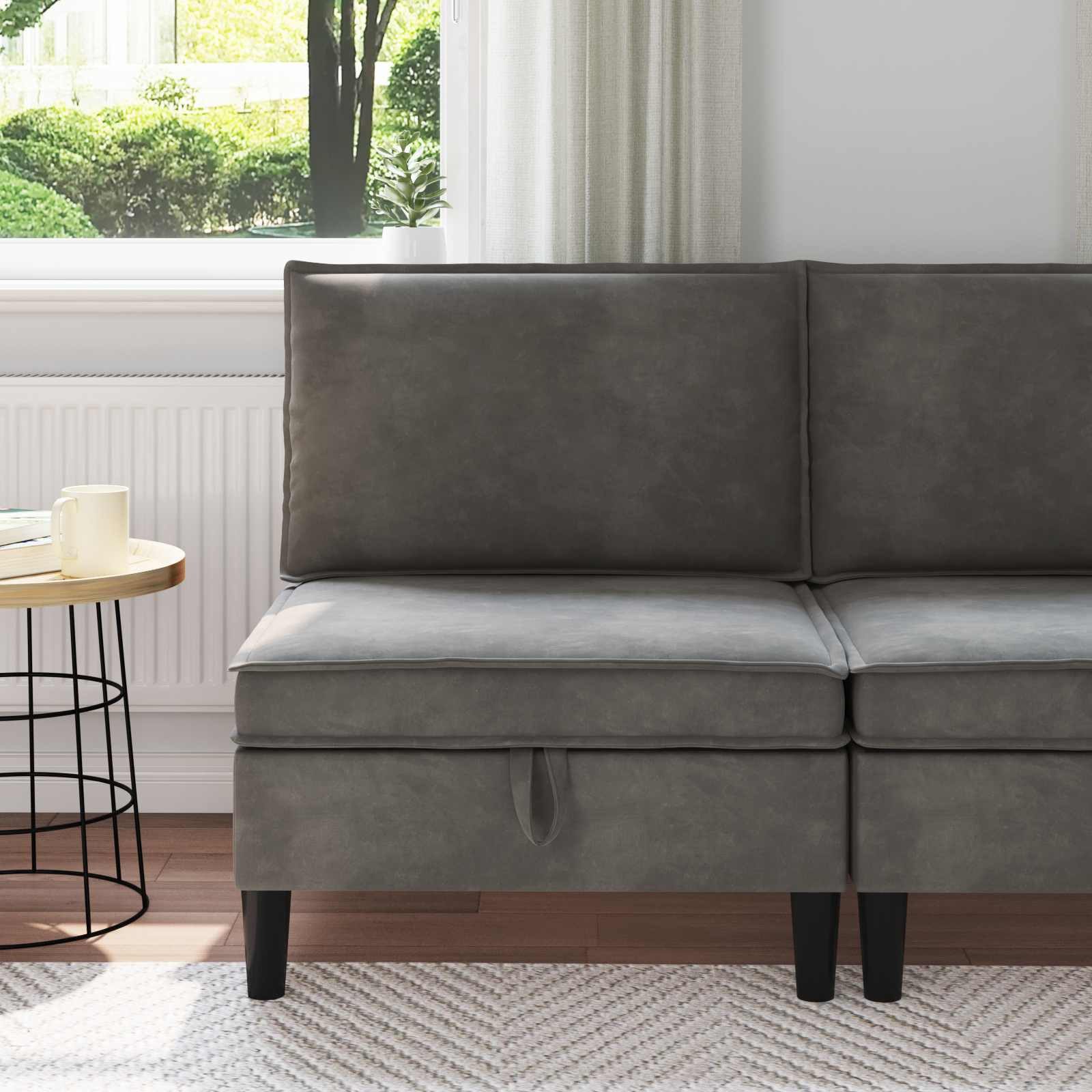 vidaXL Sofa Mittels Sofa mit Stauraum Dunkelgrau Samt, 1 Teile