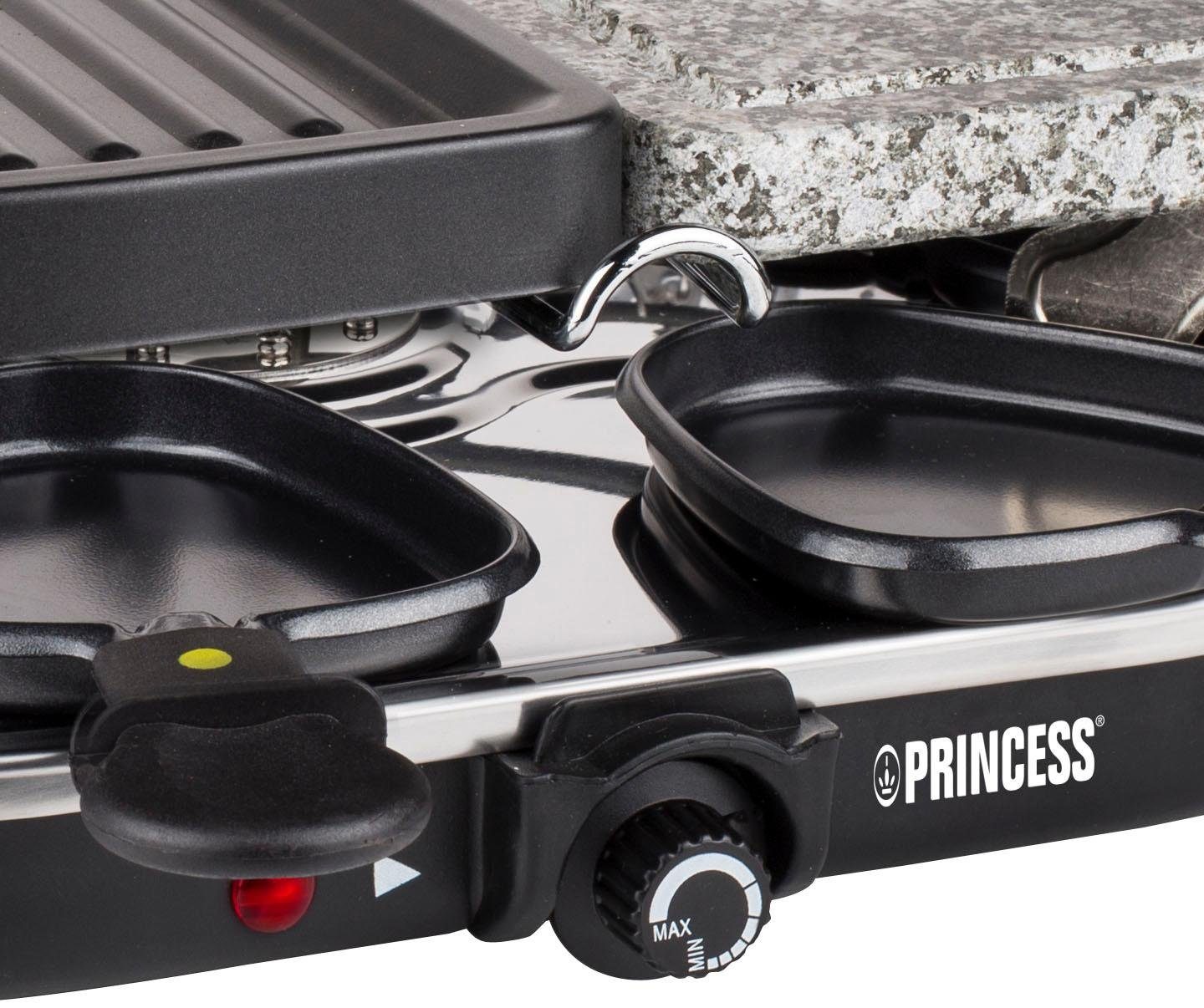 1200 W & 162710, Stone - 8 PRINCESS Raclettepfännchen, Grill Oval Party 8 Raclette