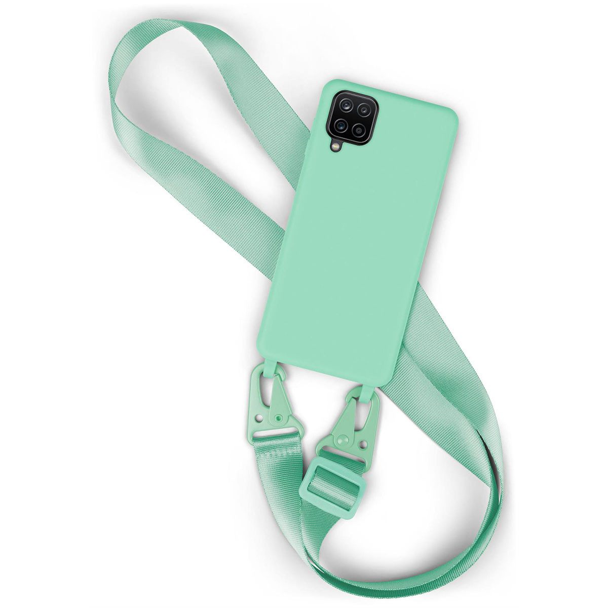 moex Handykette für Samsung Galaxy A12 Case zum Umhängen HoverCover Blau 6,5 Zoll, Handyhülle mit Band Hülle Kette Breit Handyband abnehmbar Umhängehülle