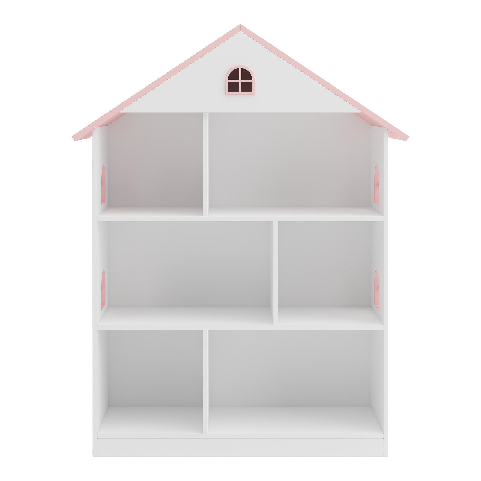 en.casa Kinderregal, »Vipsali« in Hausform 107 x 83 x 30 cm Weiß/Rosa – Bild 5 von 5