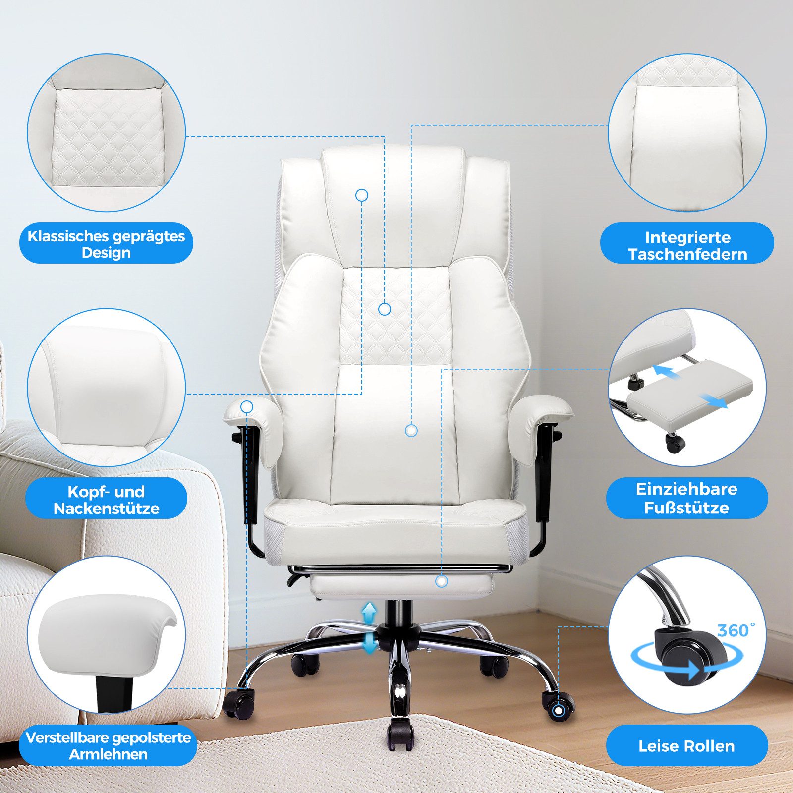 GTPLAYER Gaming-Stuhl für Große und Schwere Personen, ergonomischer Bürostuhl bis 180 kg, 3D Sitzkissen, verstellbar mit Fußstütze für Büro & Gaming