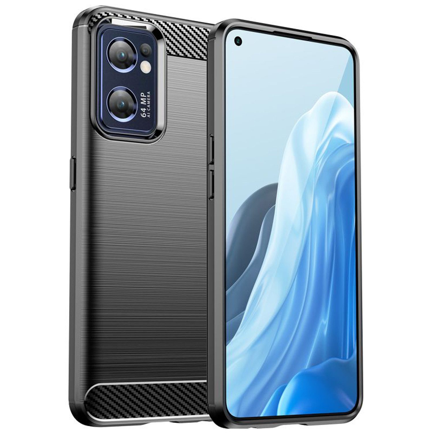 betterfon Handyhülle Carbon Hülle für Oppo Backcover TPU Silikon Bumper Schwarz, Carbon-Look – stoßfestes Case mit Air-Cushion & Metall-Optik