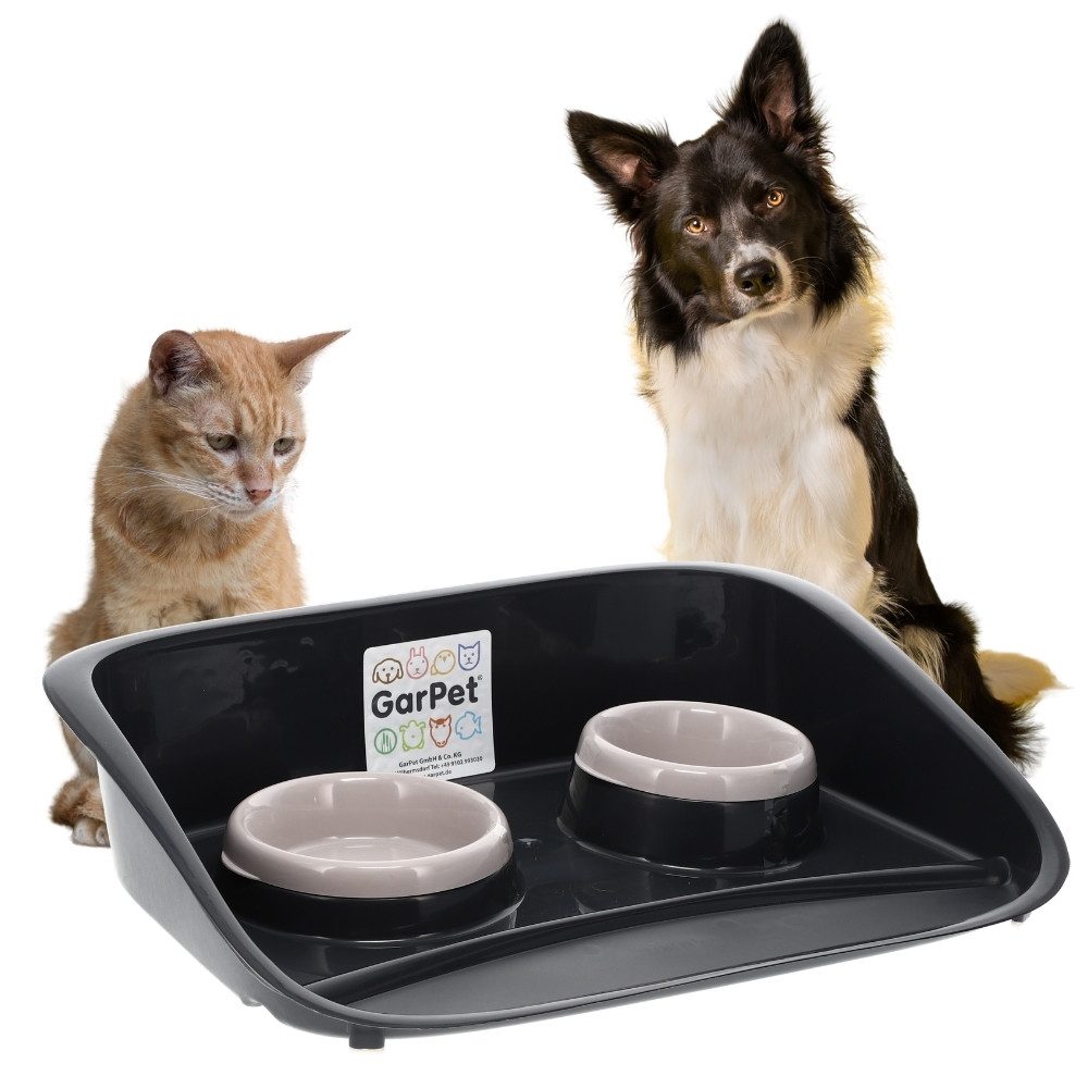 Futterstation Futterstation Hund 2 Näpfe Futterbar erhöhter Rückwand Spritzschutz