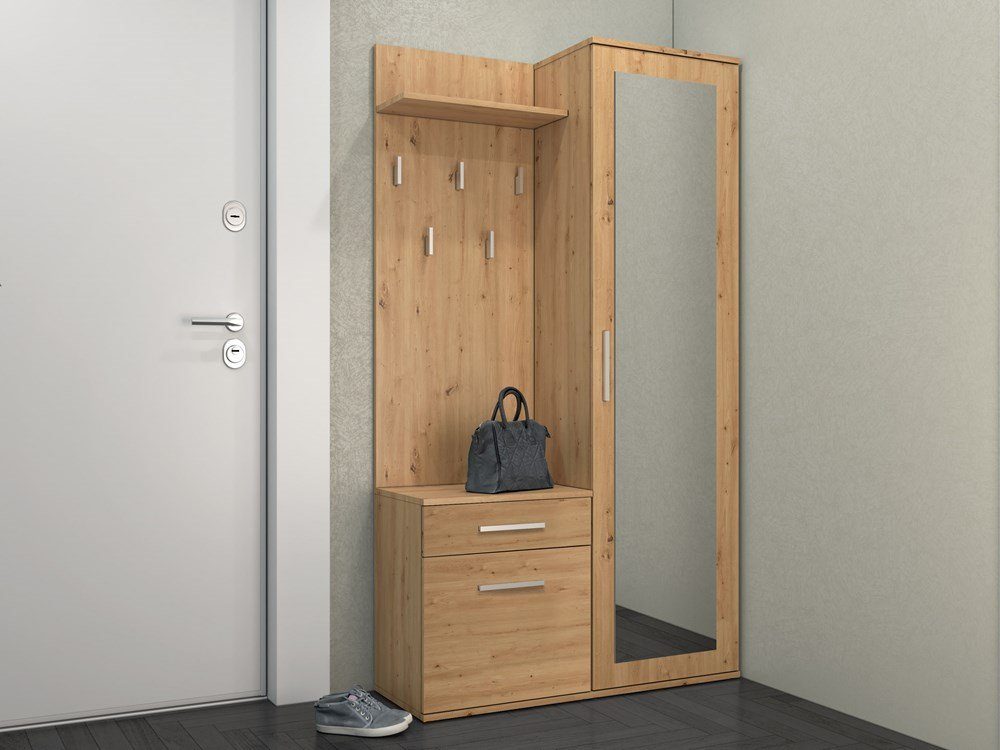 ibonto Garderobenschrank Multifunktionales mit EICHE HANDWERKLICHE Schuhschrank Spiegel Garderobenset