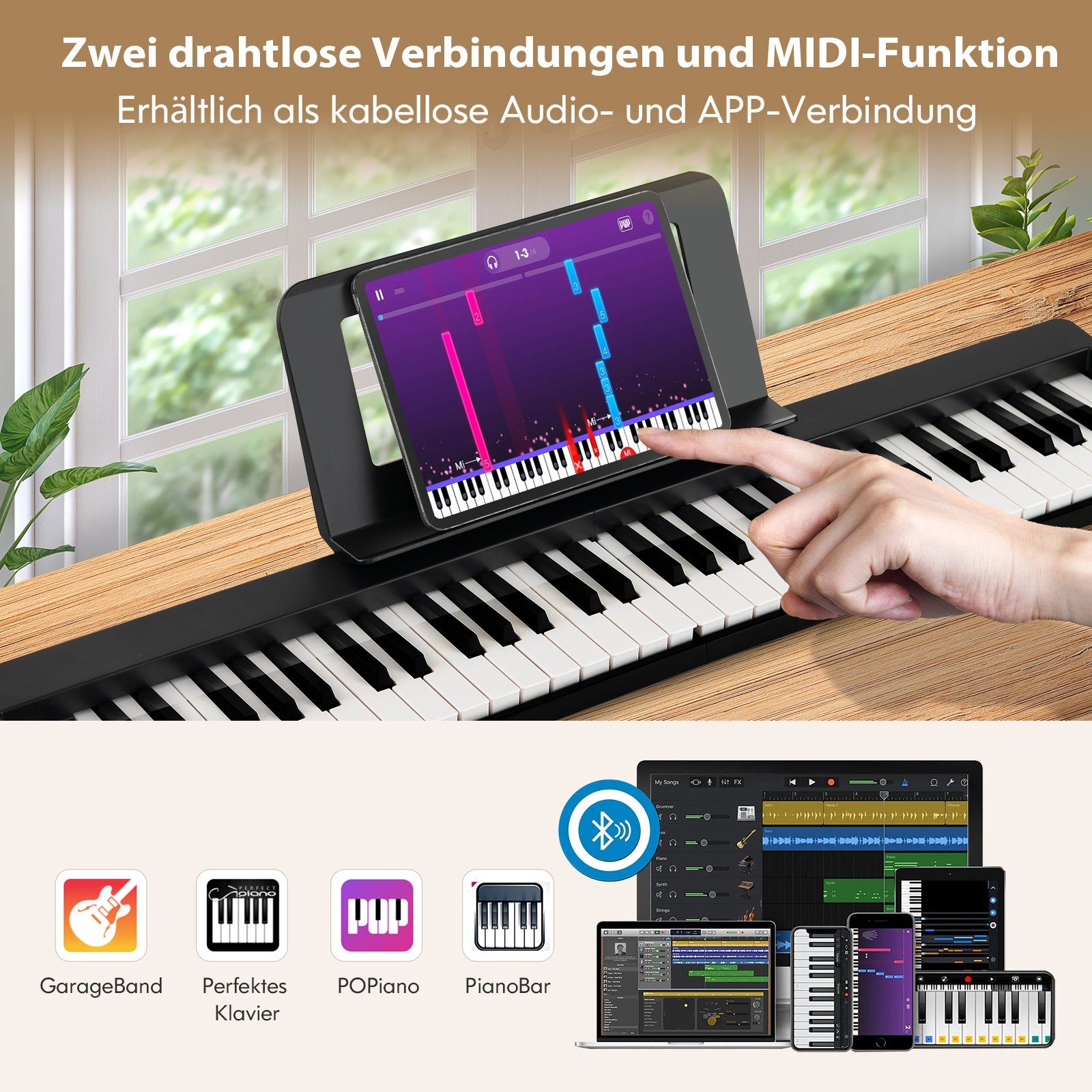 COSTWAY Home-Keyboard 61 Tasten Digitalpiano, mit 128 Töne & Rhythmen