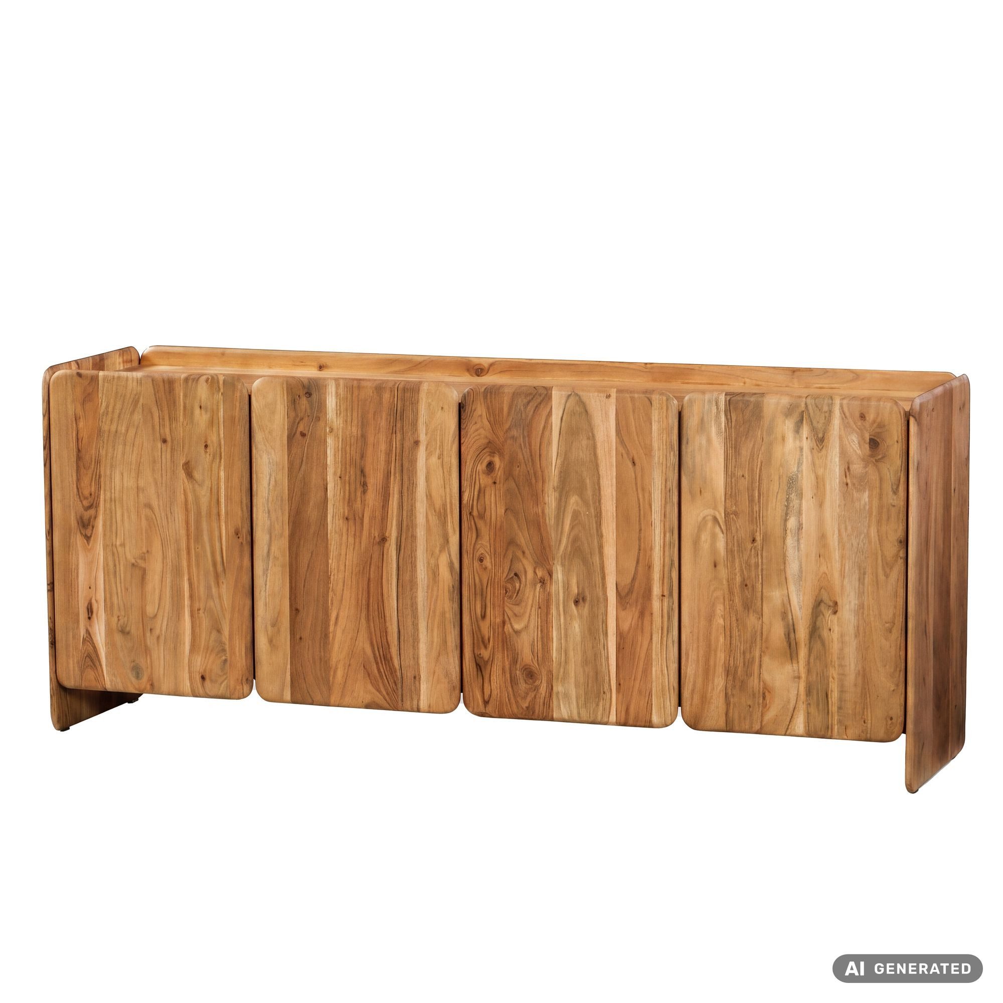 Wohnling Sideboard WL7.910 Anrichte 180cm Wohnzimmer Schrank Esszimmer Groß Modern (Massive Kommode aus Akazienholz mit 4 Türen), Braune Holzkommode mit 4 Fächern Handmade