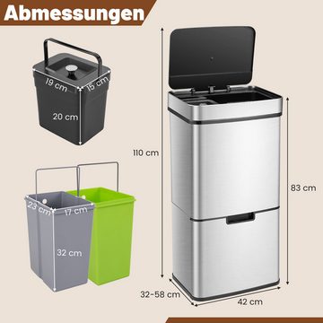 COSTWAY Mülltonnenbox, 72L(2x11L + 3,5L + 46,5L) mit Sensor, sanft Verschluss