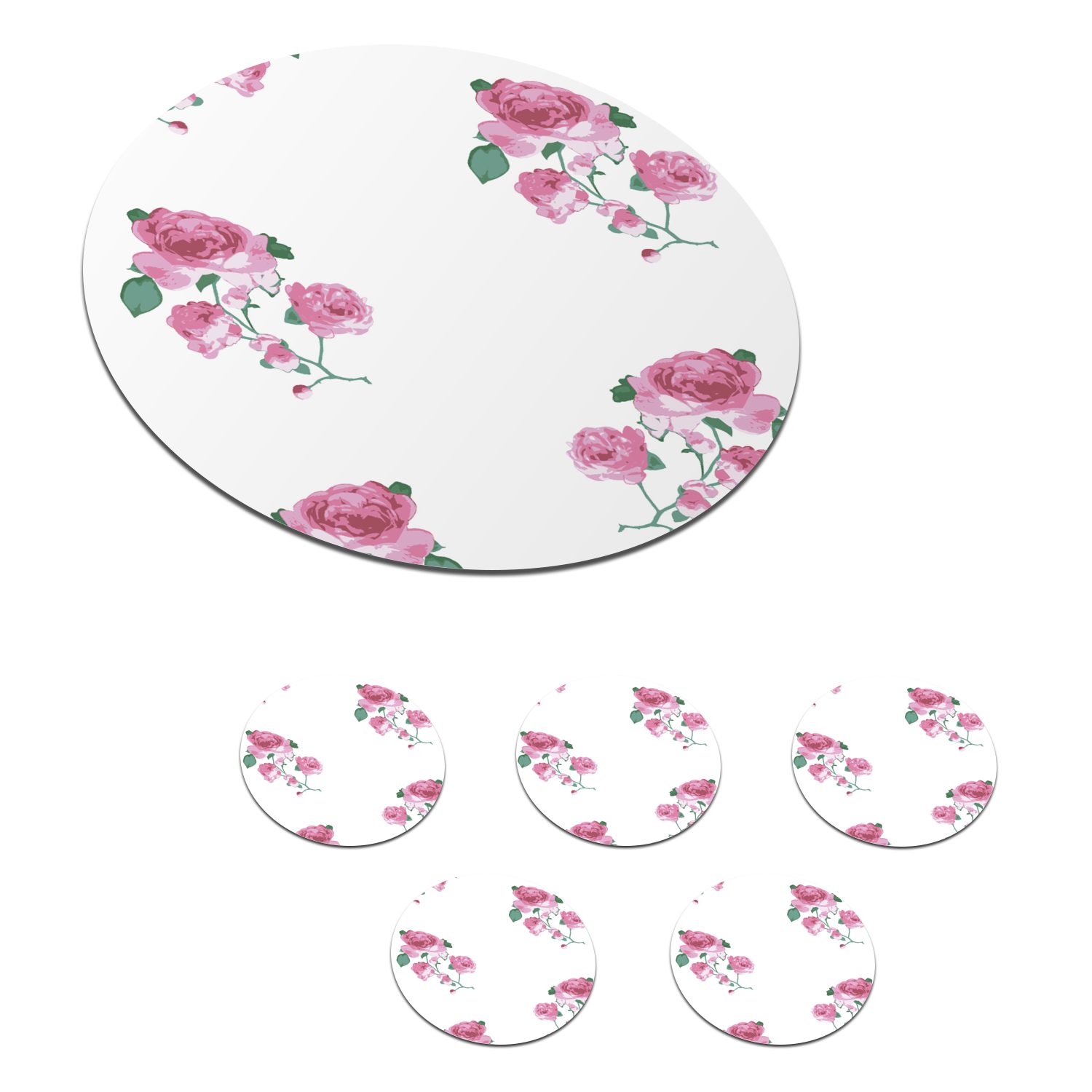 Tassenuntersetzer, MuchoWow Zubehör Getränkeuntersetzer, für Becher Rosen Tasse, Gläser, - Muster Glasuntersetzer - Korkuntersetzer, Blumen, 6-tlg.,