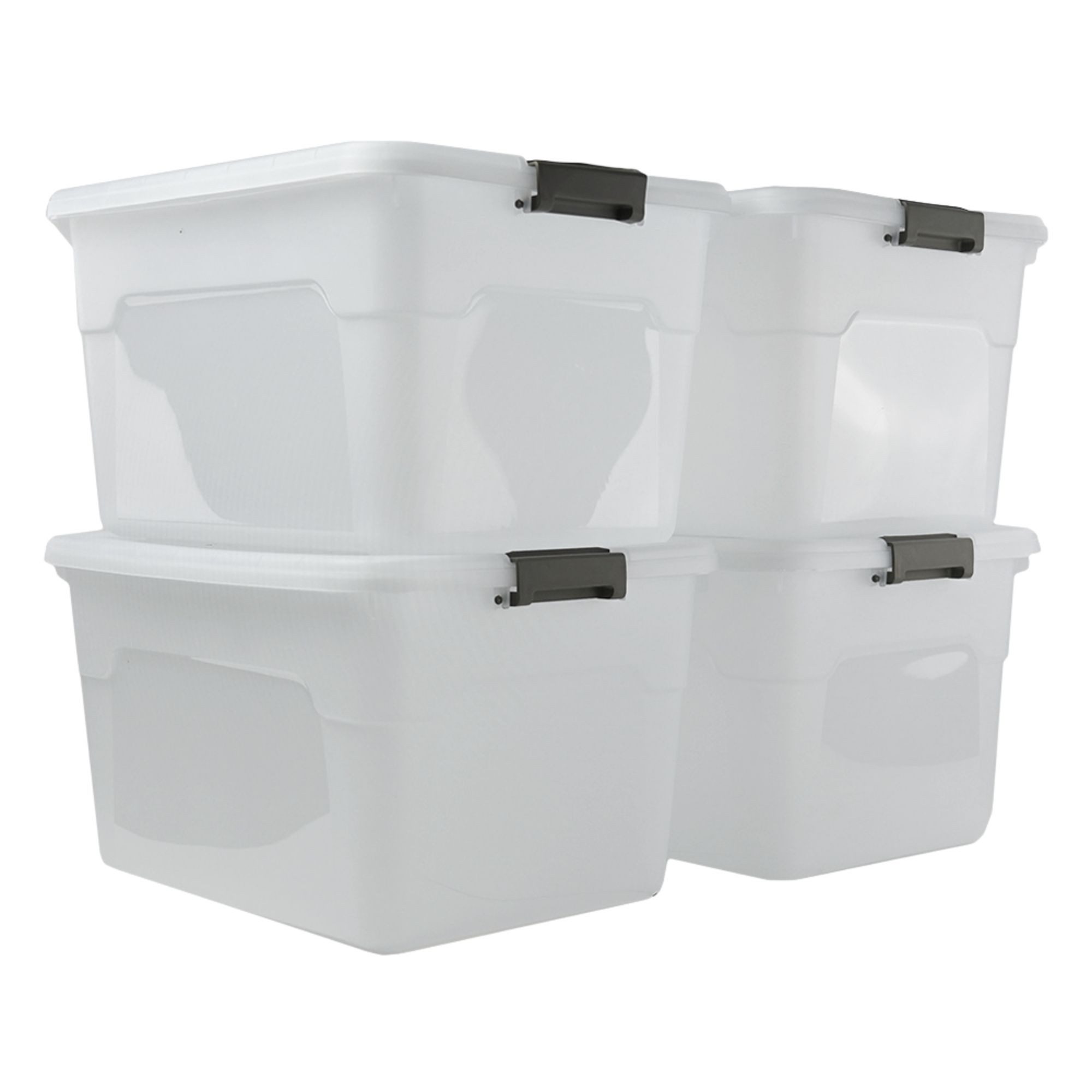 PROREGAL® Aufbewahrungsbox mit Deckel 30-60 Liter Kunststoff Transparent Stapelbar (4 St)