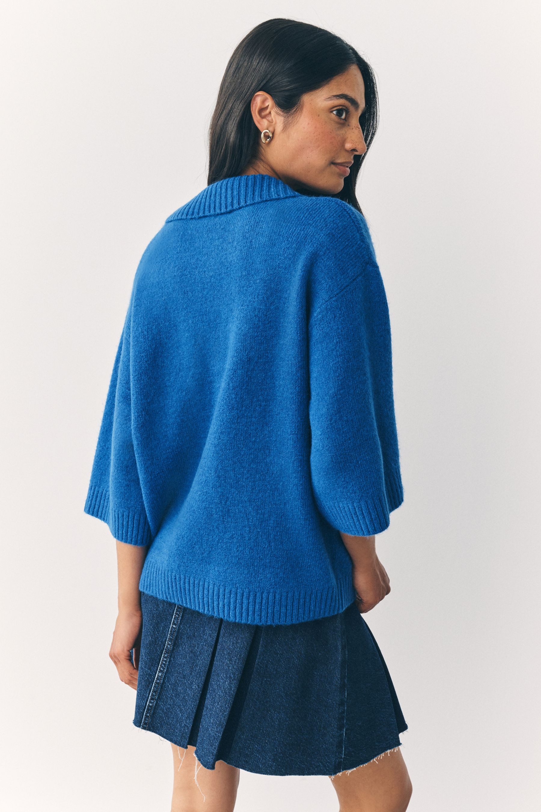 Next Polokragenpullover Polopullover, offener Kragen, halblange Ärmeln (1-t günstig online kaufen