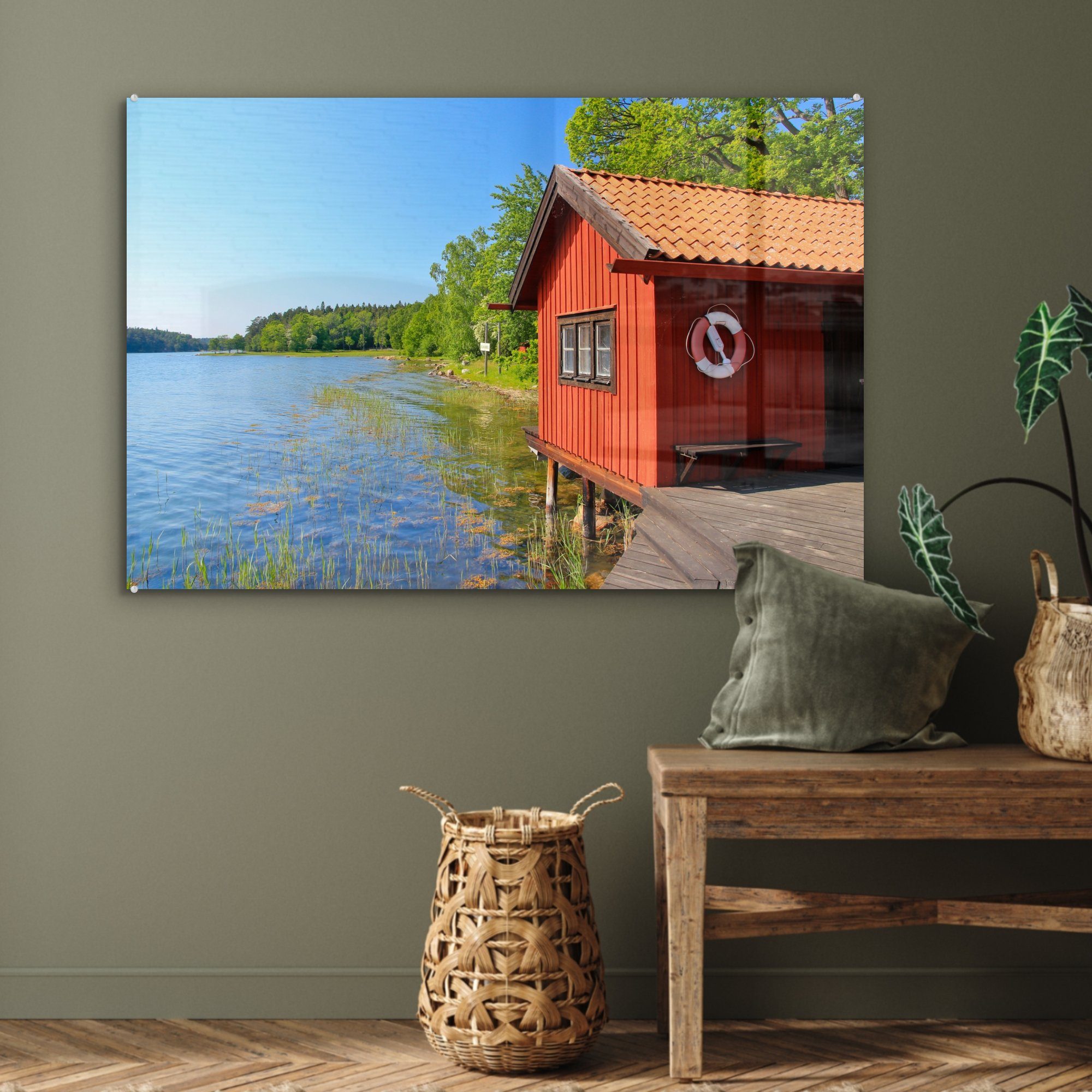 MuchoWow Acrylglasbild Holzhaus an Acrylglasbilder Schlafzimmer ruhigen Wohnzimmer Ängsö-Nationalpark, See St), & (1 im Schweden, einem