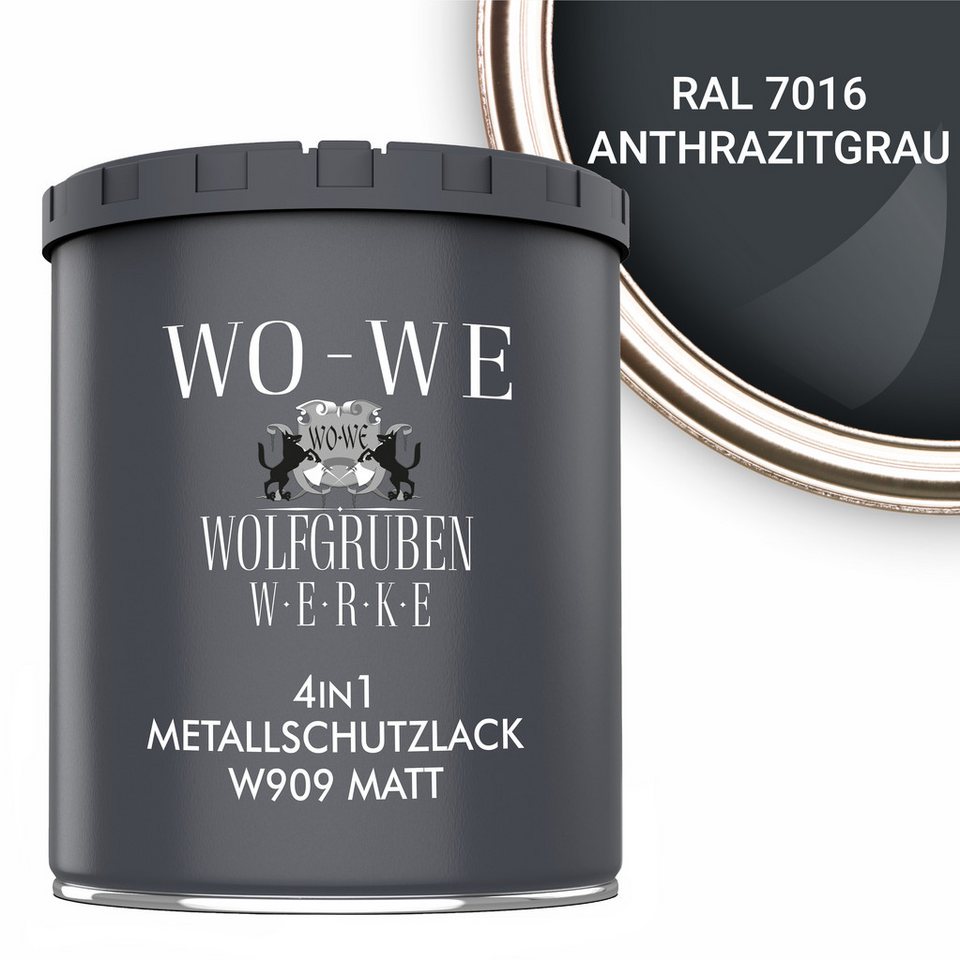 WO-WE Metallschutzlack Metalllack Metallfarbe Metallschutzfarbe MATT W909, 0,75L - 5L, Außenbereich