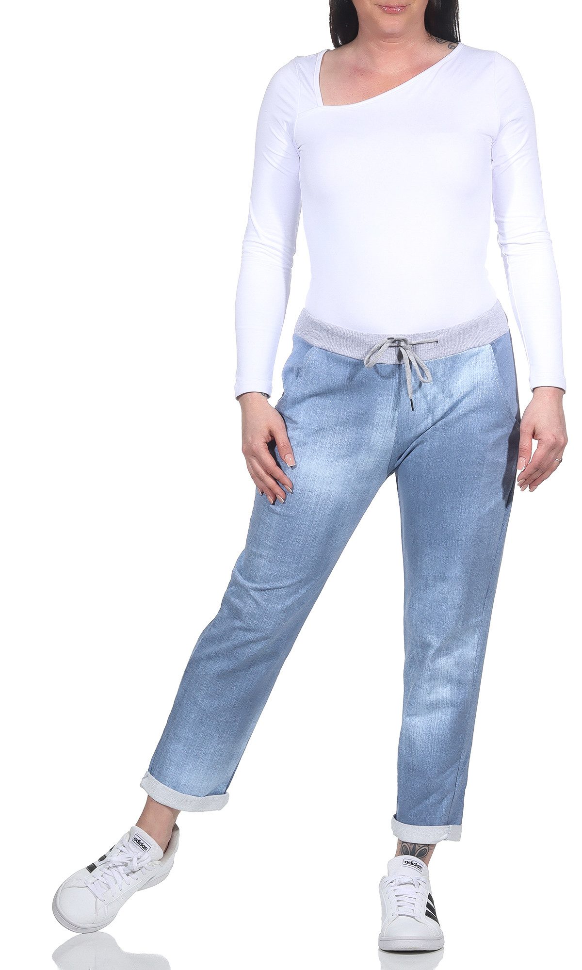 CLEO STYLE Jogginghose Damen Jogginghose 2581 36-40 Hellblau / Uni günstig online kaufen