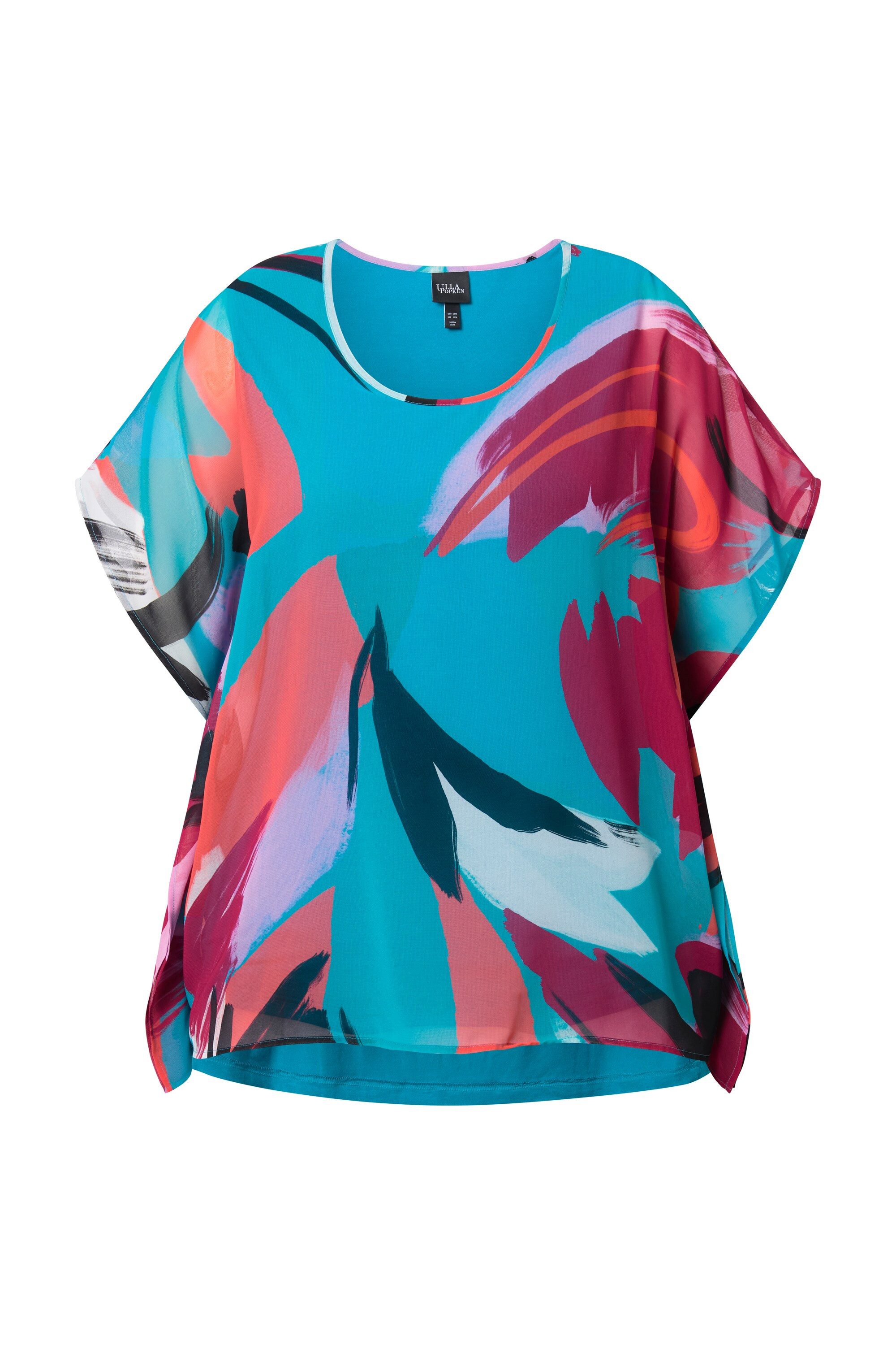 Longbluse Chiffon-Tunika doppellagig Rundhals Halbarm
