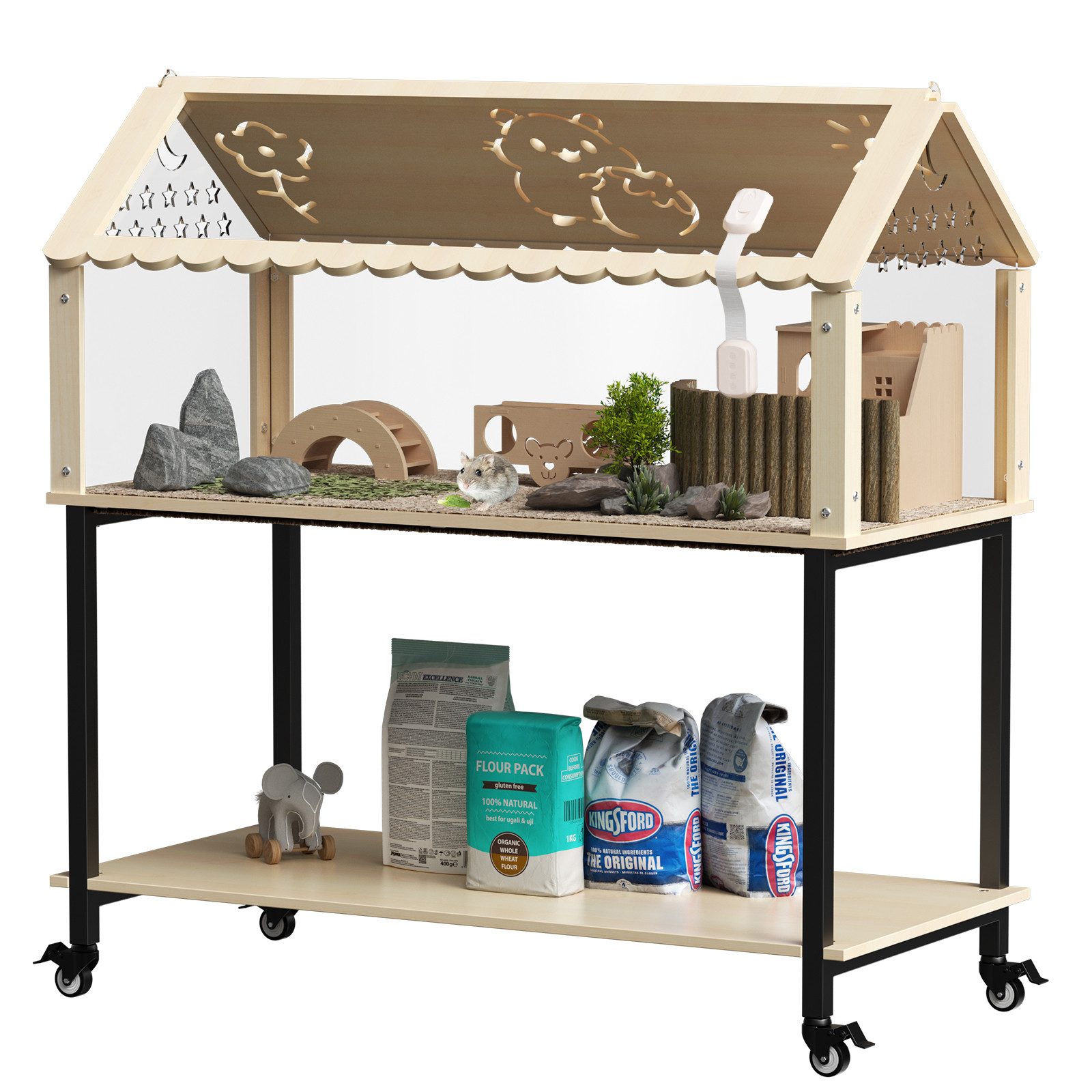 TWSOUL Kleintierkäfig Nagerkäfig aus Holz, Kleintiergehege Schaufenster aus günstig online kaufen