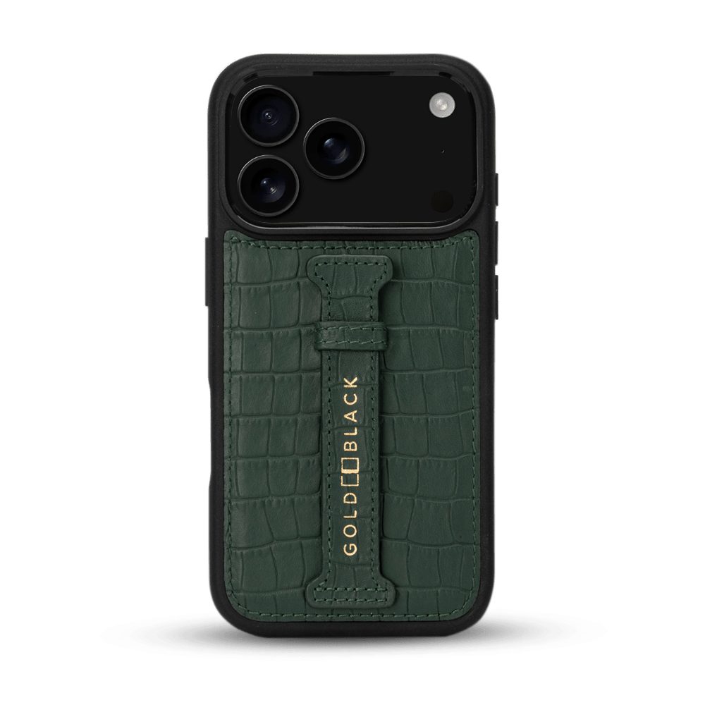 GOLDBLACK Handyhülle GOLDBLACK iPhone 17 Pro Lederhülle CrocPrestige - mit Fingerschlaufe – Bild 3 von 5