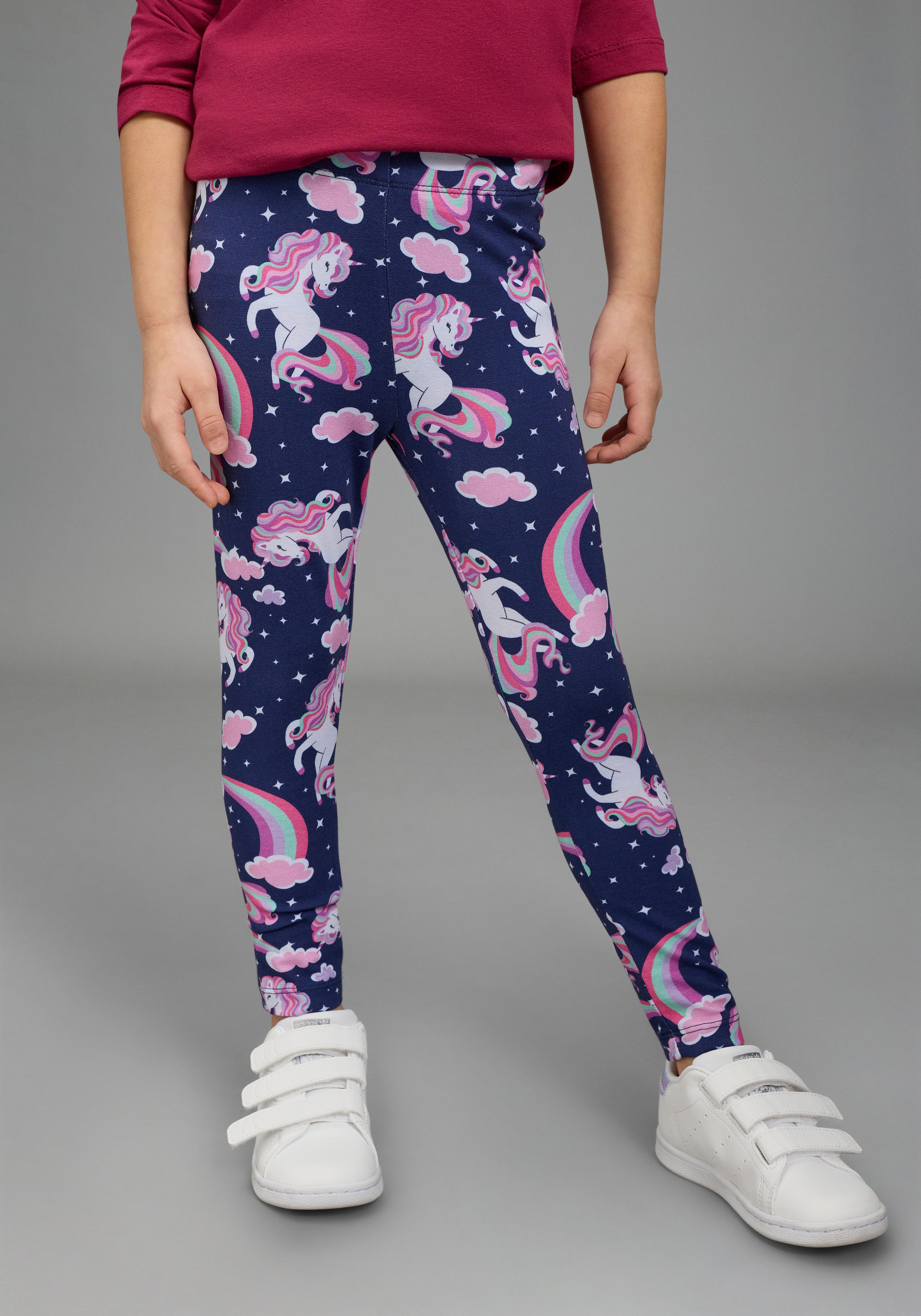 KIDSWORLD Leggings 2er Pack Leggings mit Einhorn-Muster (Packung, 2-tlg., 2) für Mädchen, extra-enge Beinform, mit Gummizug am Bund