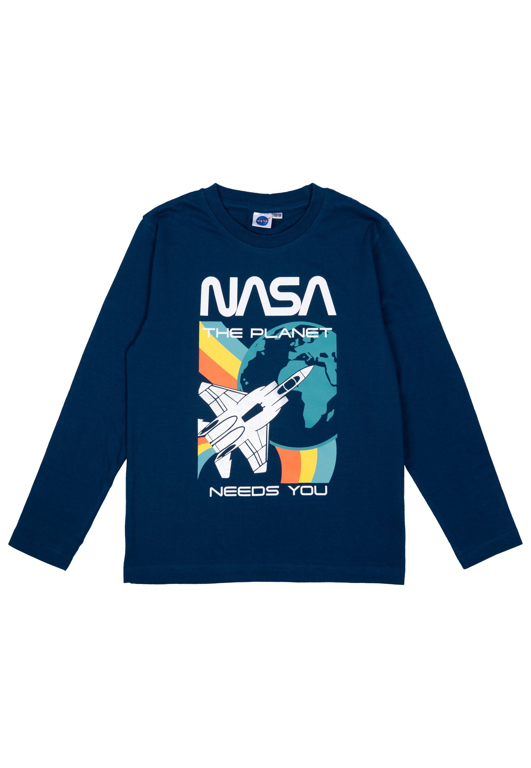 United Labels® Longsleeve NASA Longsleeve für Jungen Langarmshirt Sweatshirt Shirt langarm Blau