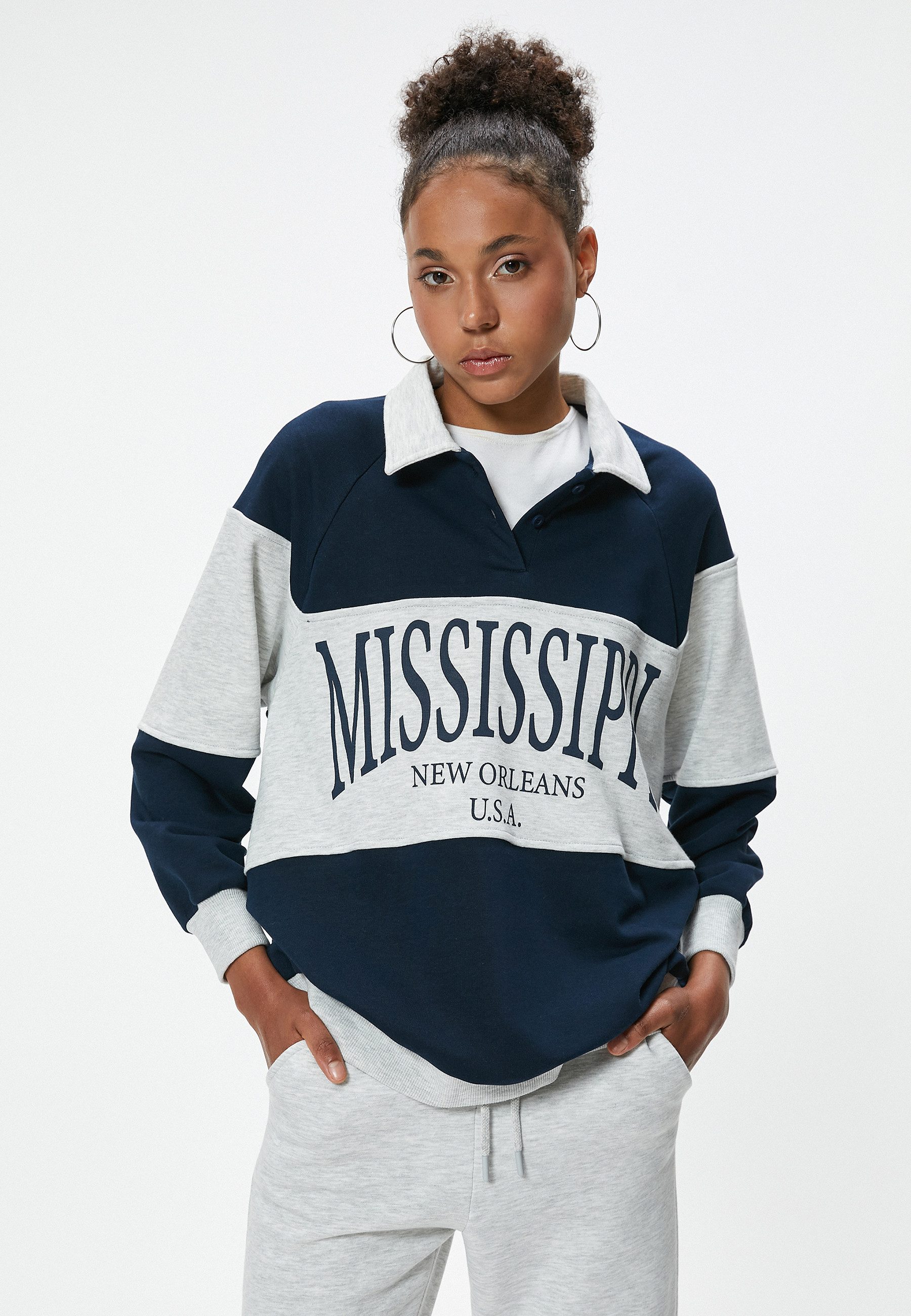 Koton Sweatshirt Polokragen Mit Farbblock