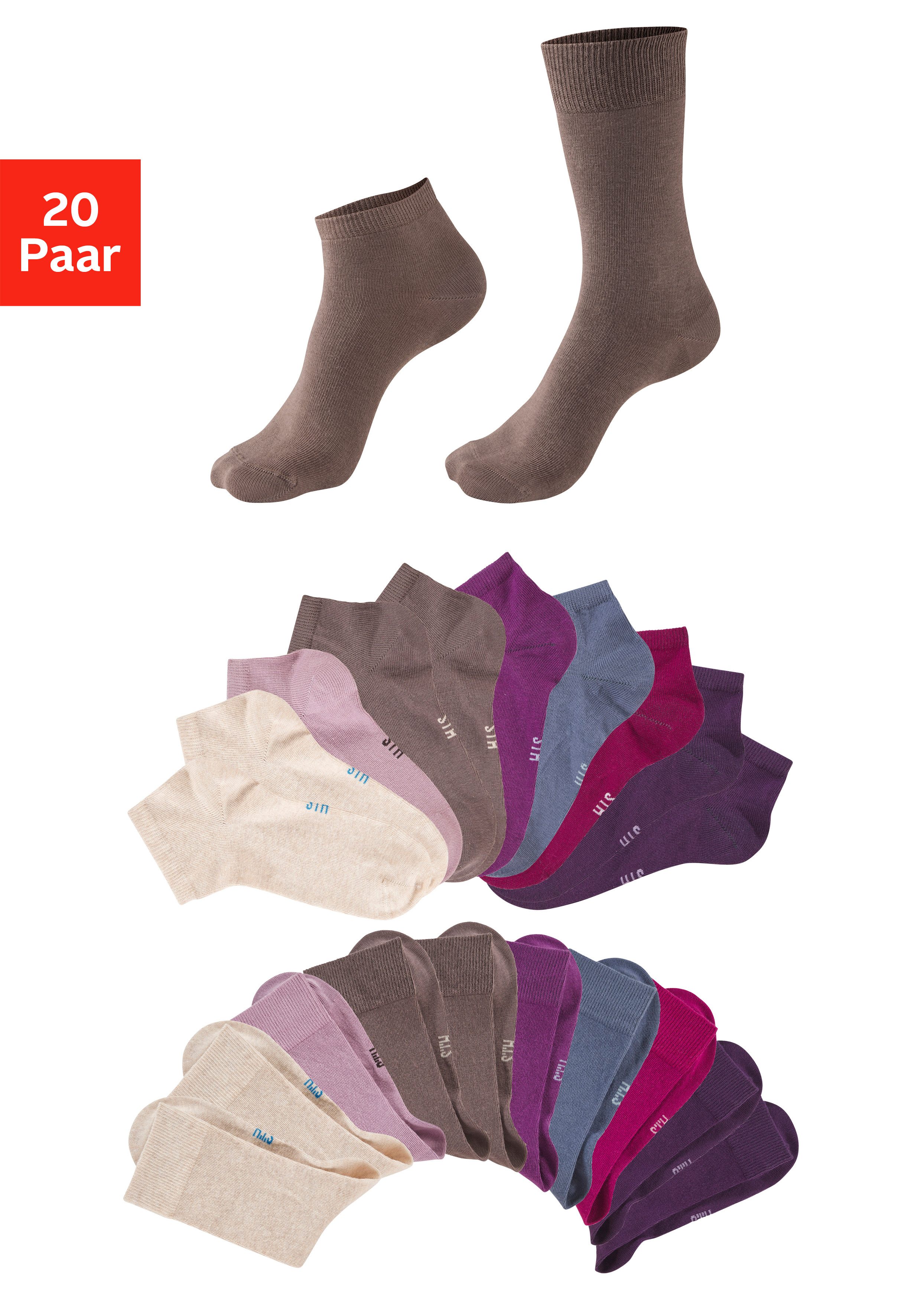 H.I.S Basicsocken Damen und Herren Atmungsaktiver Baumwollanteil, Business, Basic (Packung, 20-Paar, Gr. 35-38 bis 47-48) zwei Längen im Kombi Pack