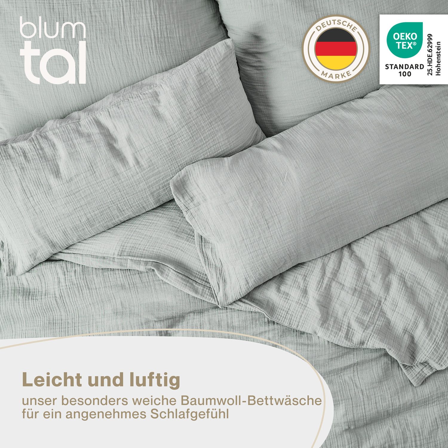Blumtal Bettwäsche Musselin 100% Baumwolle im Set, Kopfkissenbezug & Deckenbezug, 4 teilig – Bild 2 von 5