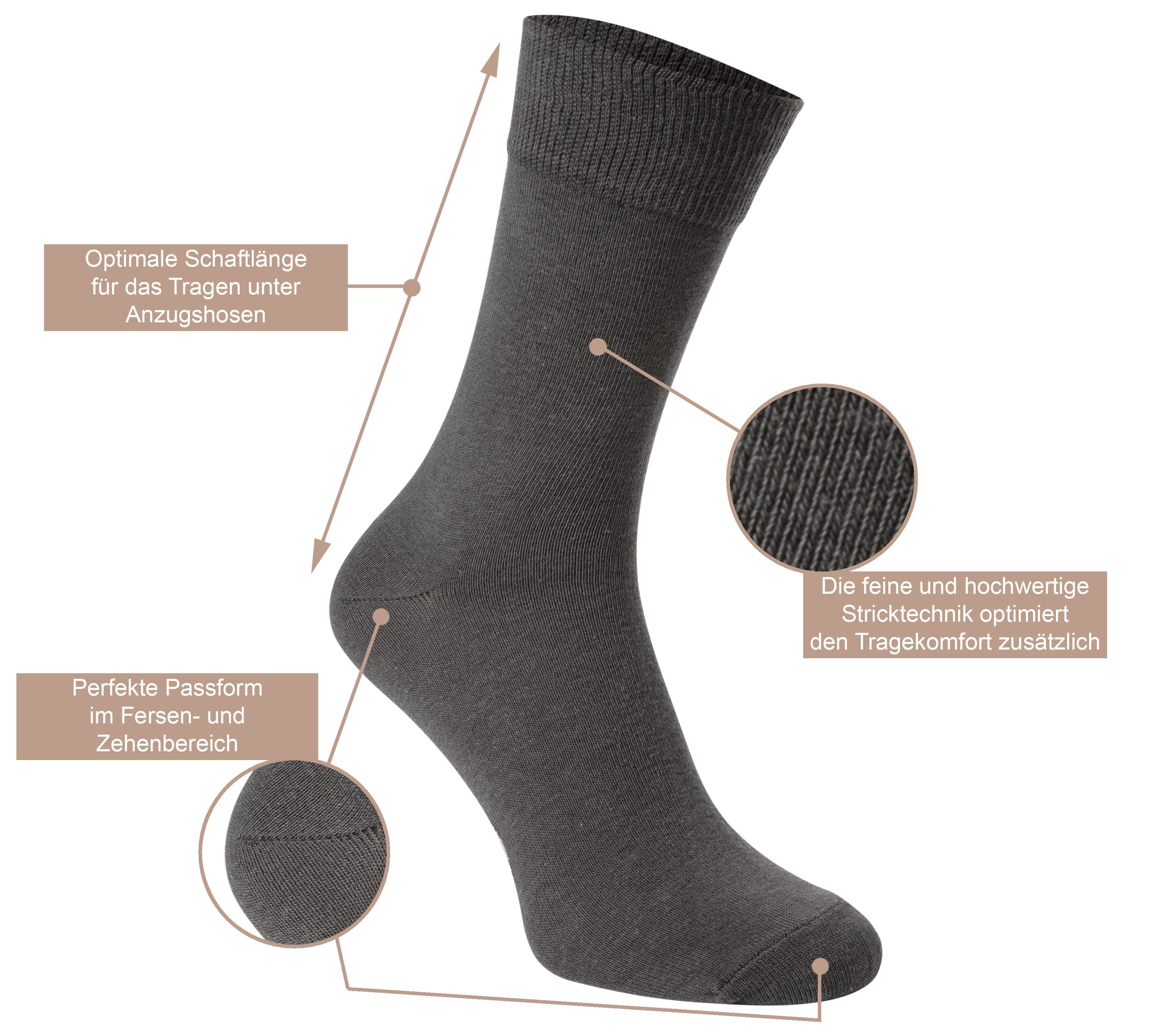 (3-Paar) Atmungsaktive Schwarz Baumwolle hochwertiger Renzo Socken Herren Paolo Business Businesssocken aus