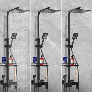 oyajia Duschsystem Home Thermostat Duschset Edelstahl Messing Duschstange Set Duschsystem, 6 Strahlart(en), 85-120 cm Edelstahl Duscharmaturen, Edelstahl Regendusche und Duschkopf