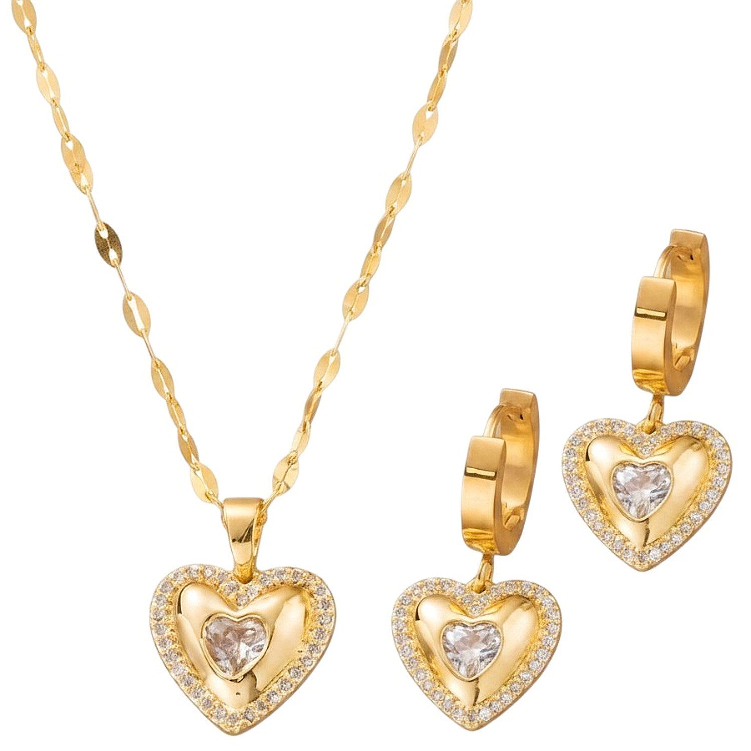 KARMA Schmuckset Herz Damen Edelstahl Kristalle Gold Ohrringe Halskette (2-tlg), Geschenk für Sie wasserfest hypoallergen rostfrei