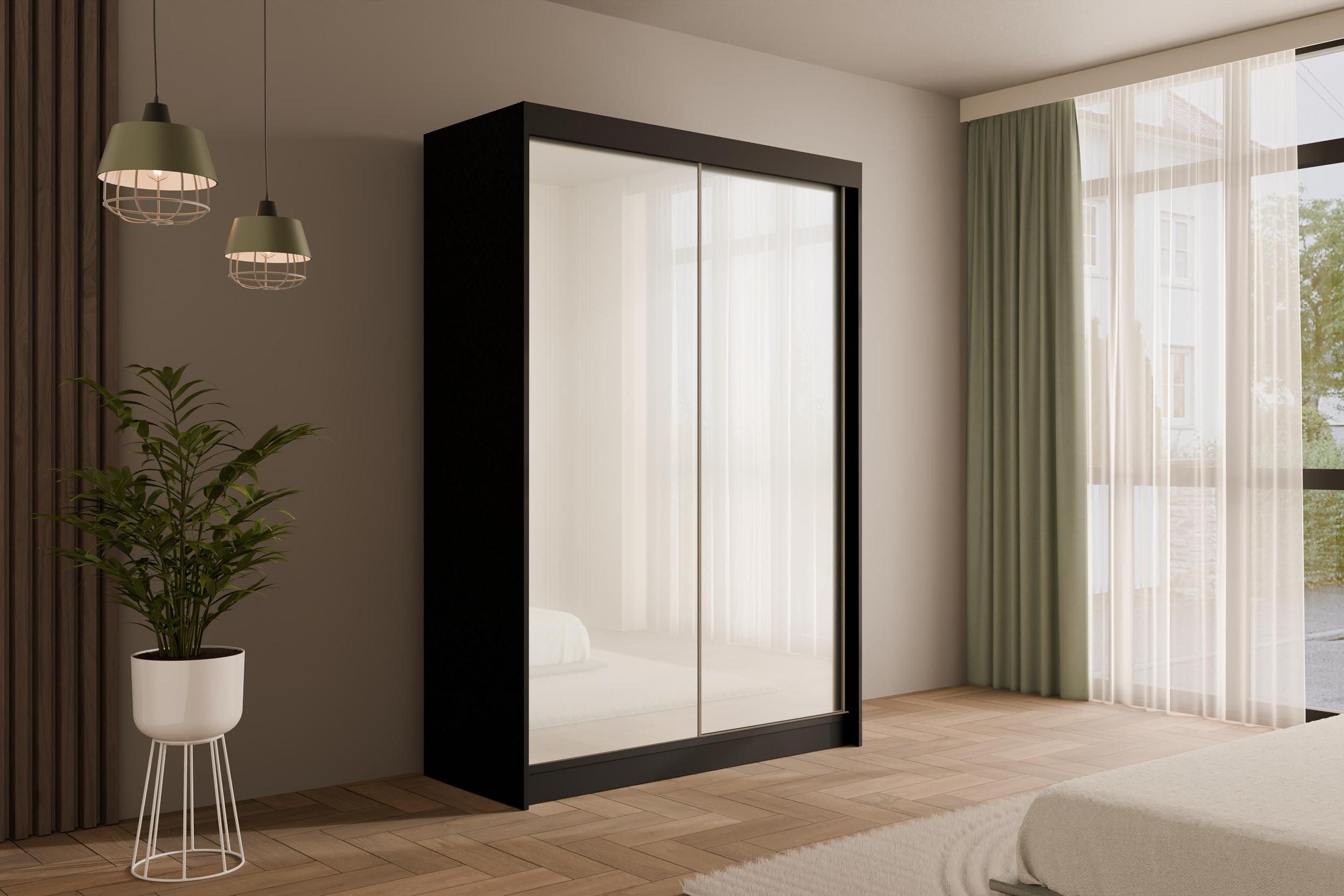 ALTDECOR Schiebetürenschrank PEKA (Kleiderschrank Garderobenschrank mit viel Stauraum Moderner Schrank) Vielseitiger Schwebetürenschrank Lacobel LED Beleuchtung