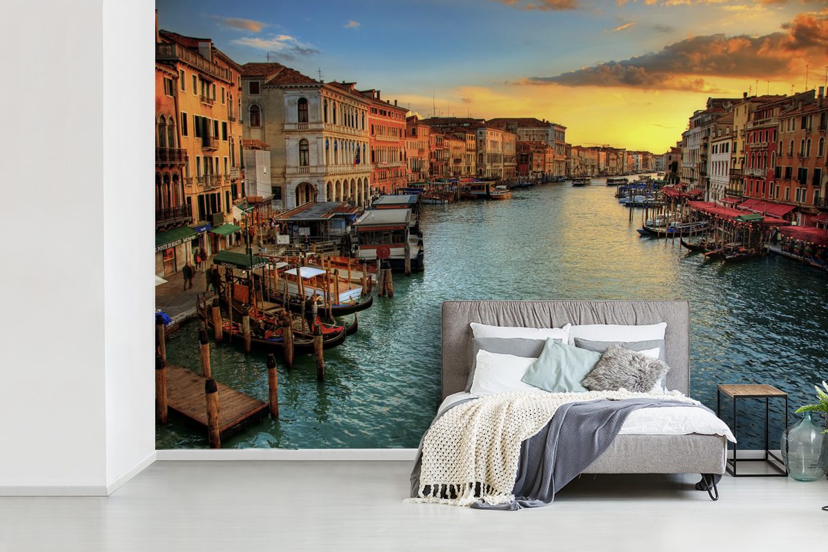 Venedig Wallpaper bedruckt, Vinyl Italien, Schlafzimmer, Tapete MuchoWow Wohnzimmer, - für Matt, - Kinderzimmer, Sonnenuntergang Fototapete (6 St),