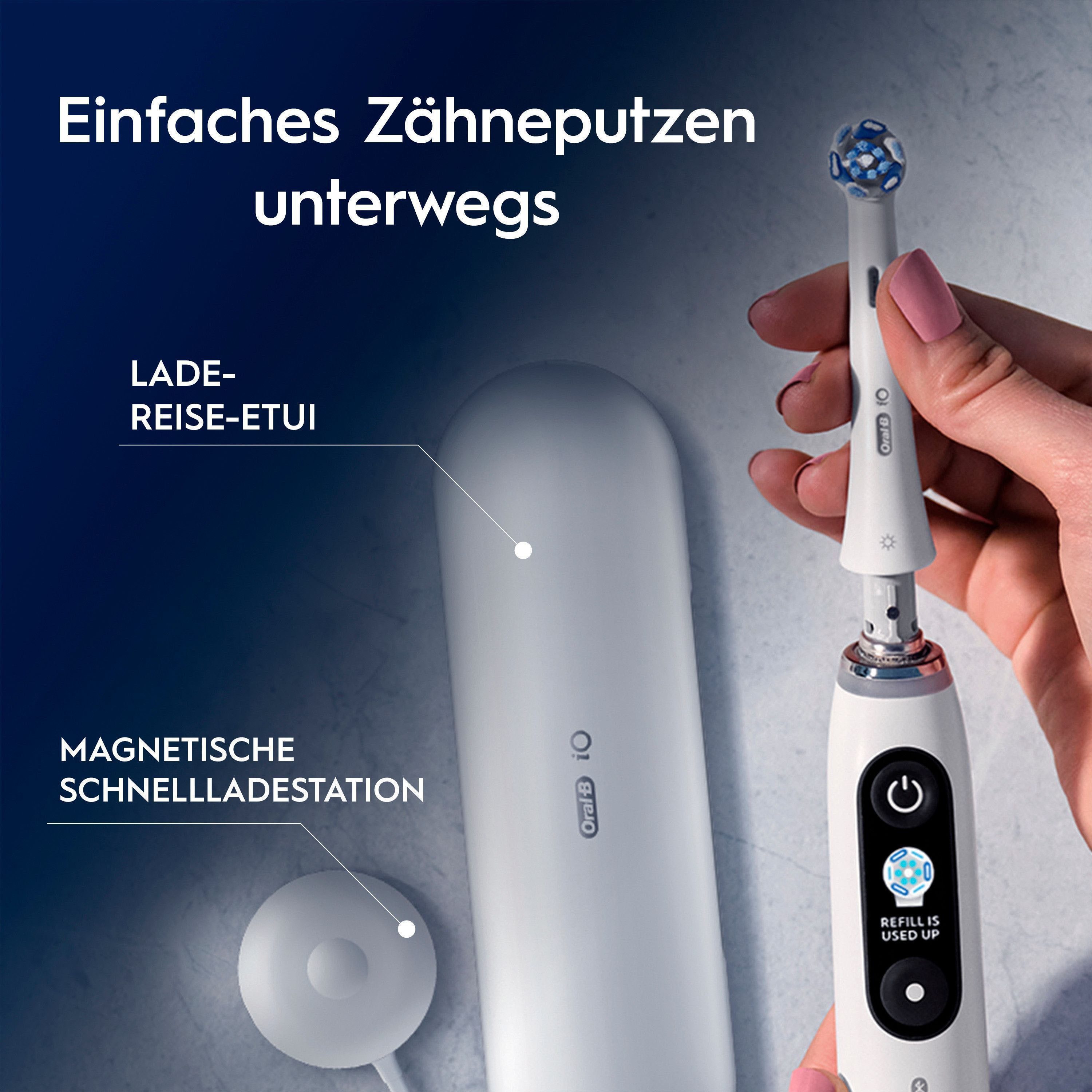 Oral-B Elektrische Zahnbürste Oral-B iO Series 9, Aufsteckbürsten: 2 St., 2 Aufsteckbürsten, 7 Putzmodi für Zahnpflege, 3D-Analyse, Farbdisplay & Lade-Reiseetui