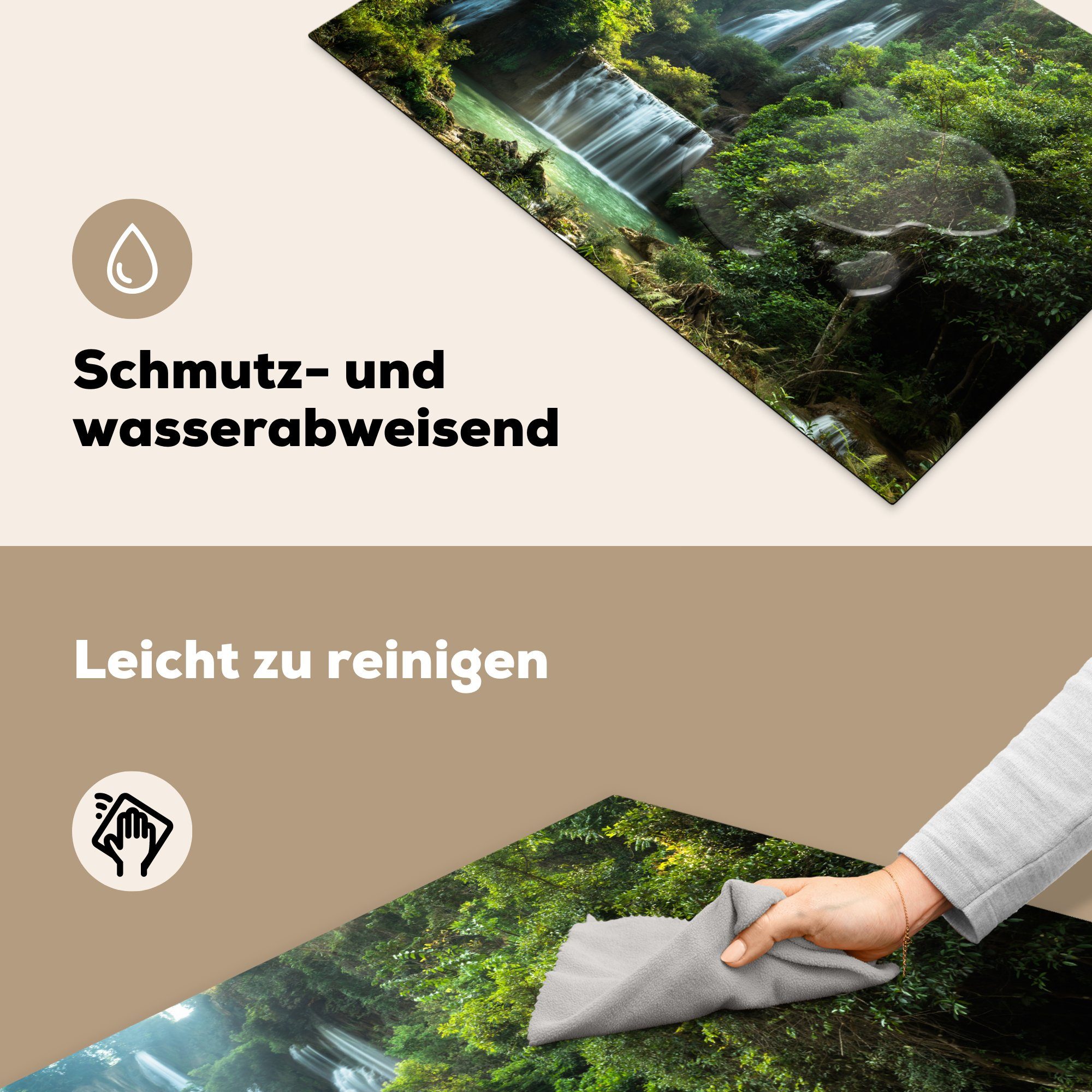 Wasserfall Schutz tlg), Thailand Induktionskochfeld Ceranfeldabdeckung - (1 küche, cm, Vinyl, Dschungel, für MuchoWow - 81x52 Herdblende-/Abdeckplatte die