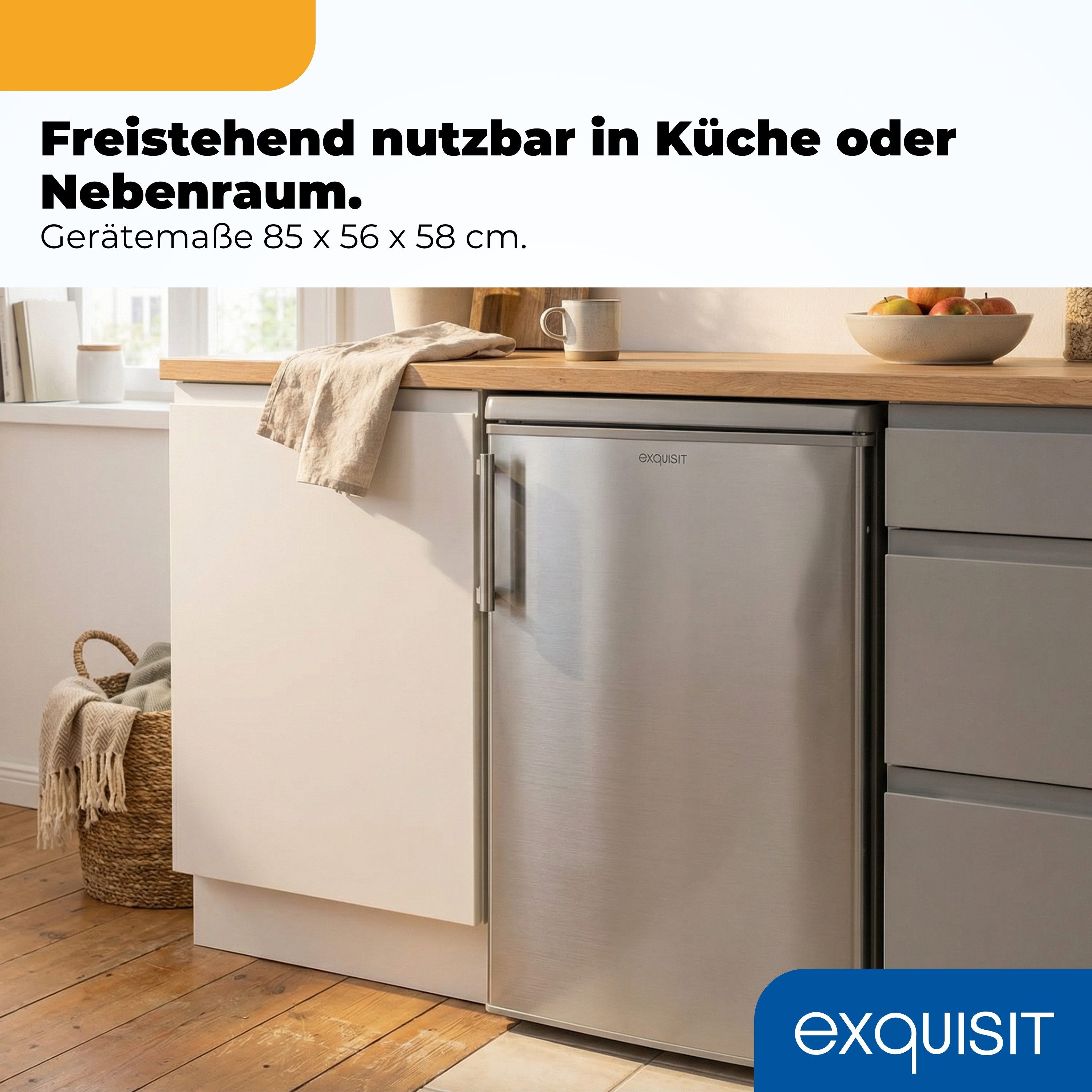 exquisit Kühlschrank KS516-4-HE-040E, 85 cm hoch, 56 cm breit, LED-Beleuchtung, Elektronische Temperaturregelung