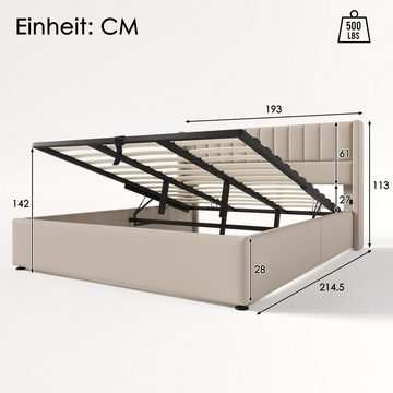 Celya Polsterbett Stauraumbett Hydraulisch Doppelbett 180x200cm, Lattenrost aus Holz, Bett mit Lattenrost aus Metallrahmen, Leinen