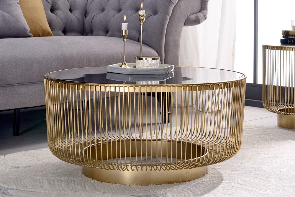 riess-ambiente Couchtisch VARIATION Ø80cm gold / schwarz (Einzelartikel, 1-St), Wohnzimmer · Schwarzglas · Metall -Gestell · rund · handmade · Design