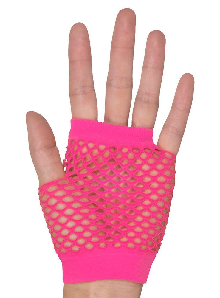 Boland Kostüm 80er Kostüm Netzhandschuhe pink Karneval Fasching, Fingerlose Fishnet-Handschuhe als Basic für Deinen Neon-Style