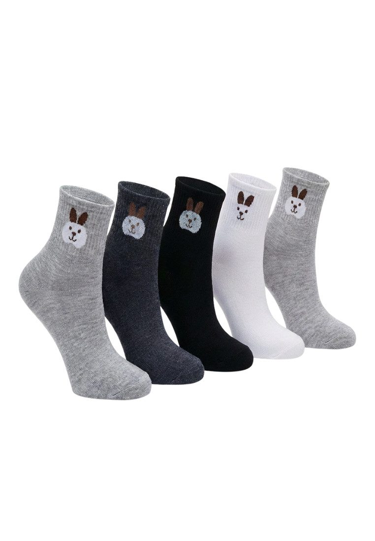 Yuhu Socken Damen Baumwollsocken Hase 5er Pack Motivsocken (5-Paar)