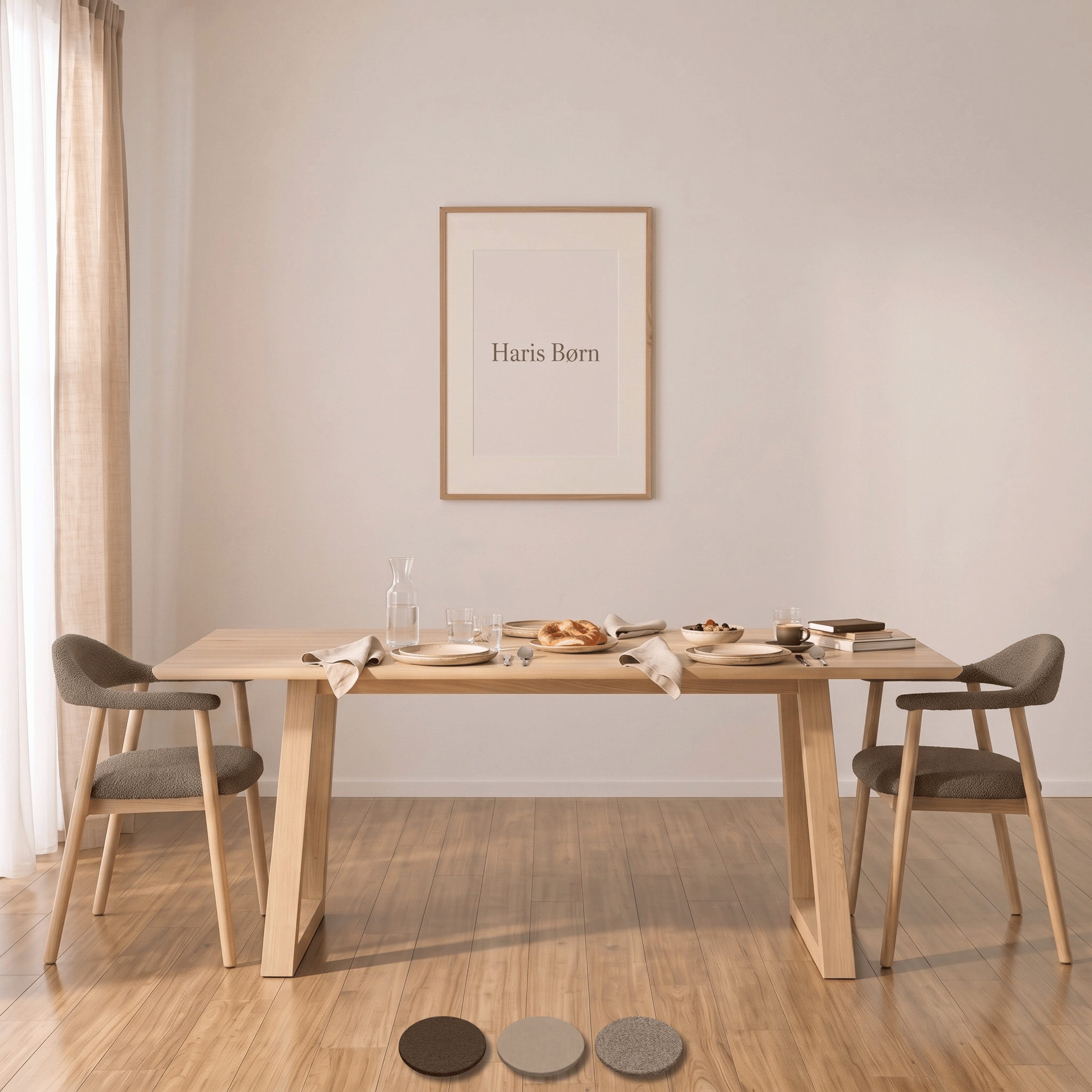 Haris Børn Esszimmerstuhl mit Armlehne (Massiv Eiche) - Polsterstühle für Esszimmer (Set, 2 St), Taupe - Esszimmer Stühle & Esstisch Stühle - Moderner Polsterstuhl