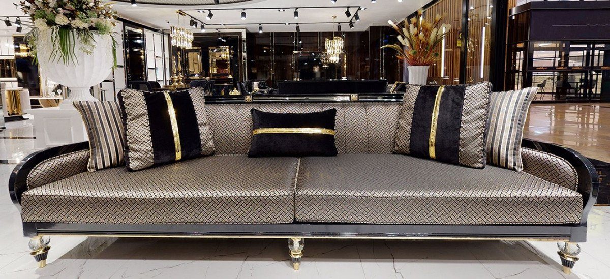 Casa Padrino Sofa Luxus Art Wohnzimmer / Sofa Hotel Cremefarben Deco & - Gold Schwarz Deco Art / Kollektion Möbel / Luxus Gold 