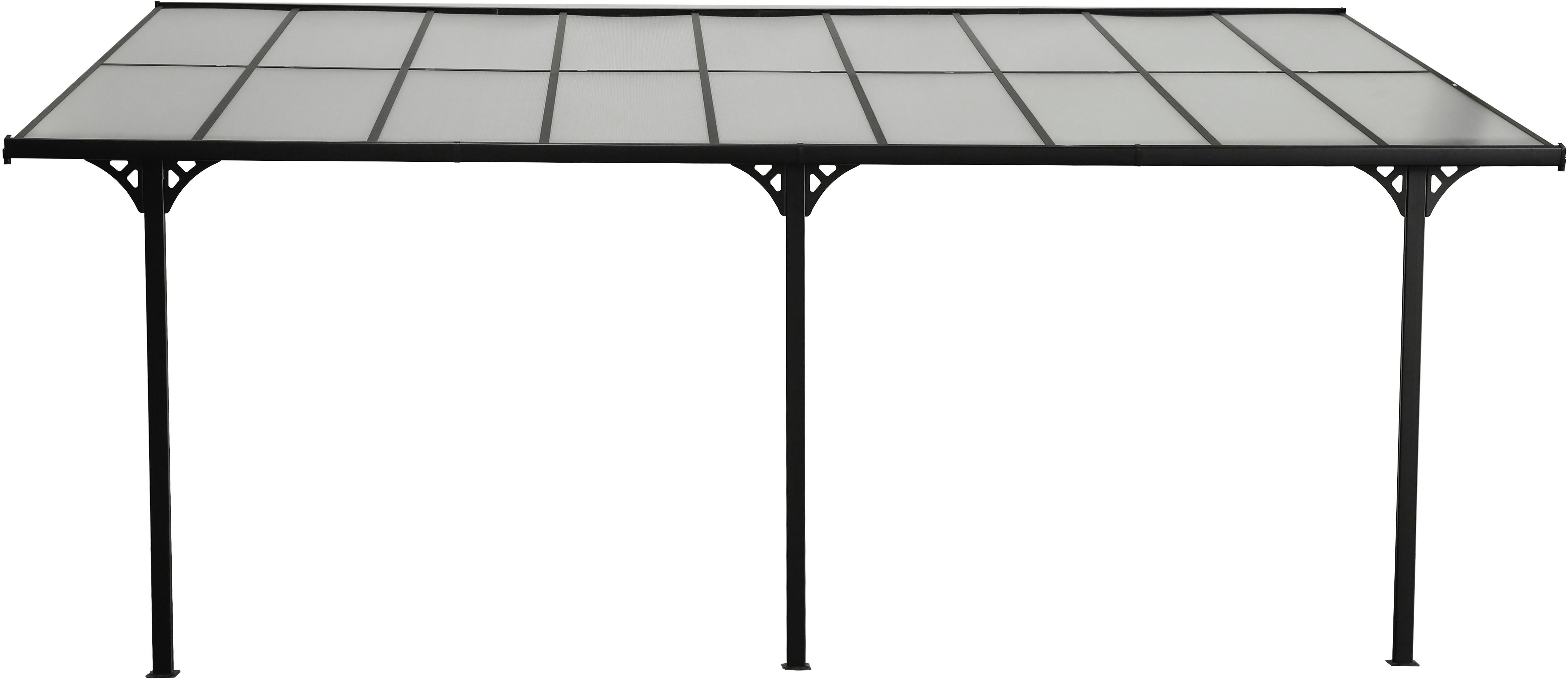 WESTMANN Terrassendach Bruce, BxT: 556x300 cm, Bedachung Doppelstegplatten, Rahmen aus pulverbeschichtetem Aluminium, schwarz