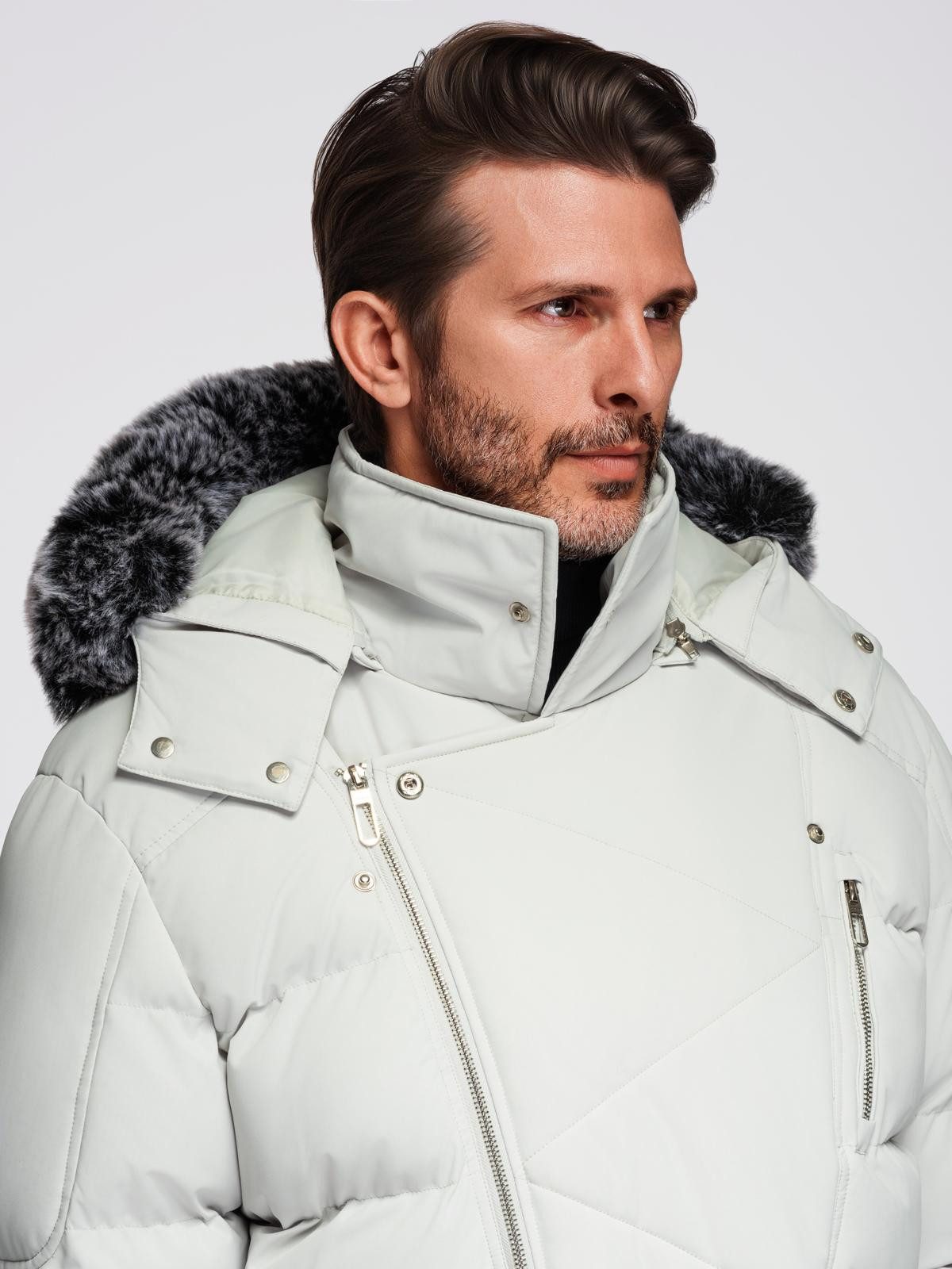 OMBRE Winterjacke Gesteppte Herrenjacke im Bikerstil mit Kapuze
