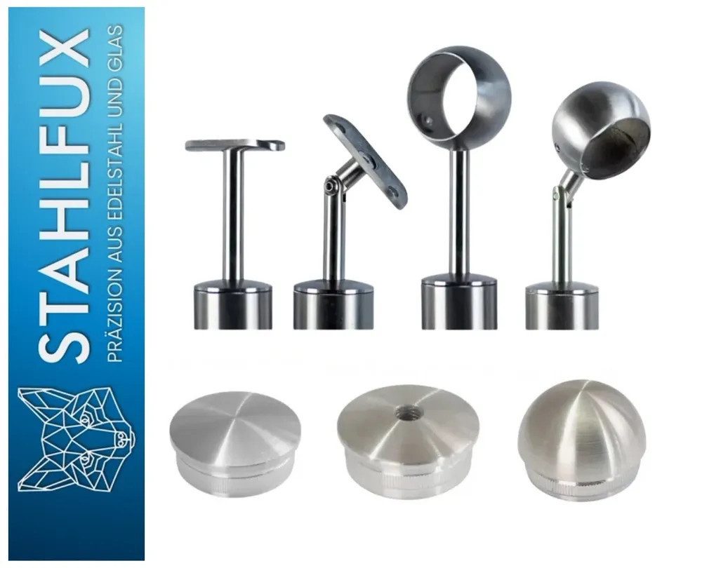 StahlFux Zaunpfosten Premium-Edelstahlpfosten mit M8-Gewinde, (Spar-Set, 1-St., für Glashalter und Blechklemmen), für Glasgeländer, Blechfüllungen oder Sichtschutzelemente