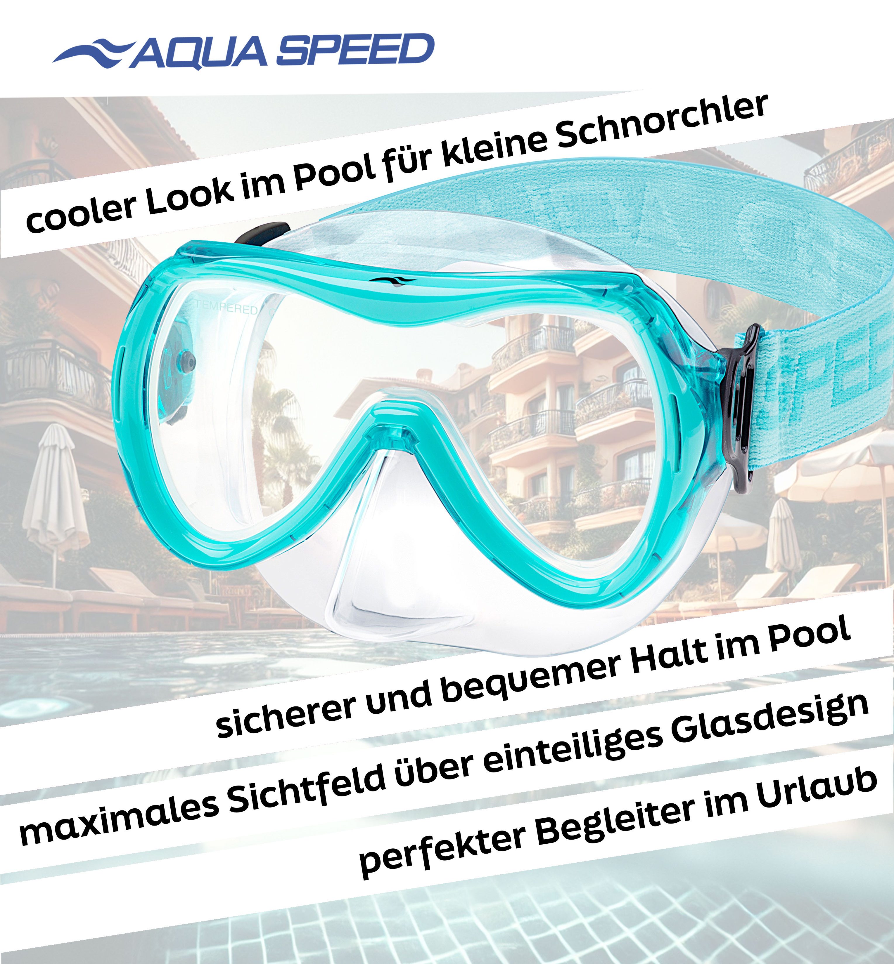 Aqua Speed Schnorchel ALIZE FS Tauchmaske für Kinder Kindertauchmaske Stoffband (Sicher, Bequem und Perfekt für Kleine Unterwasser-Abenteurer), Taucherbrille Kind Stoff-Kopfband Einzellinse