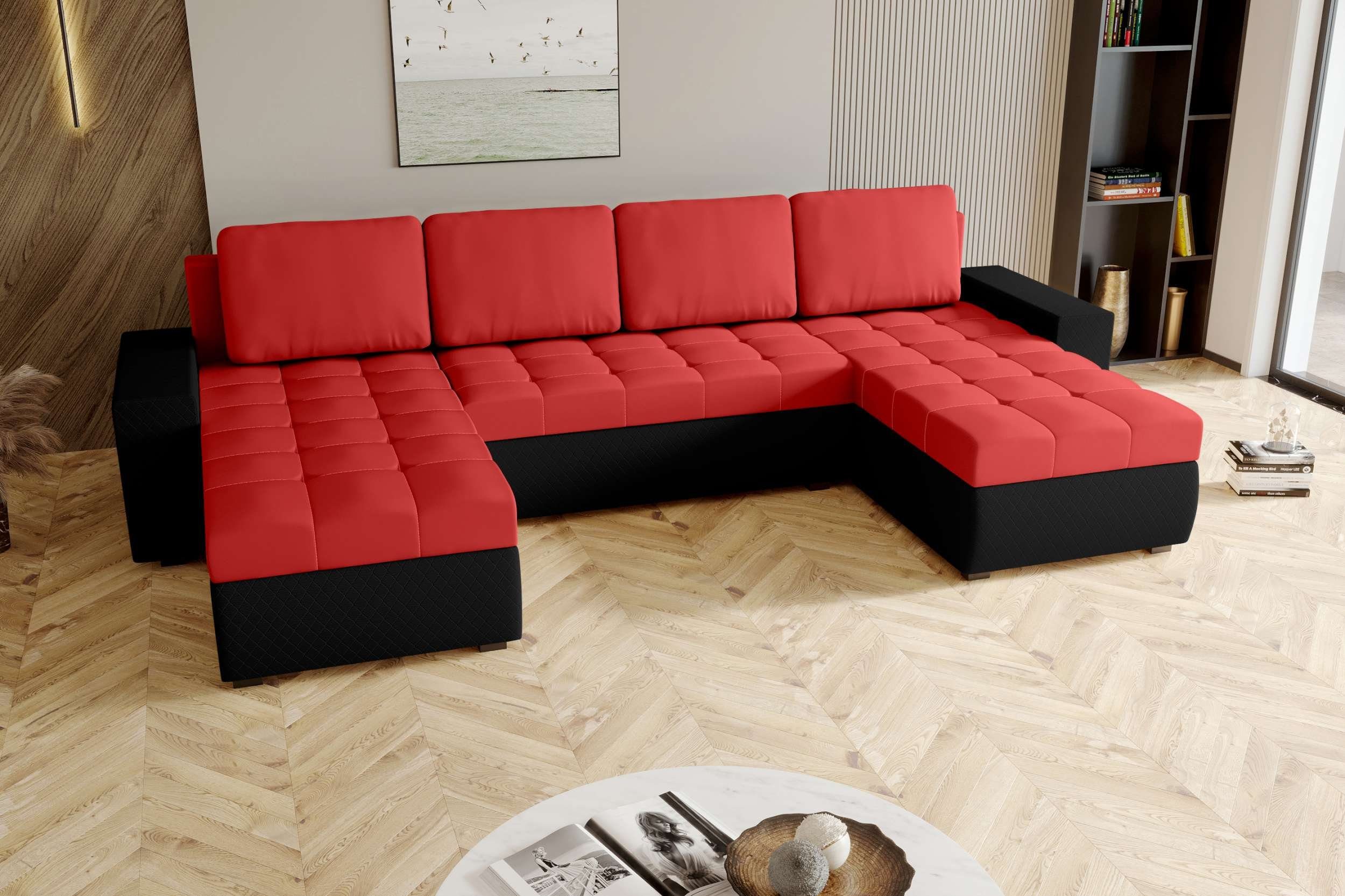Bettkasten, Design Sofa, Modern Eckcouch, Amelia, Stylefy U-Form, Wohnlandschaft Sitzkomfort, mit Bettfunktion, mit
