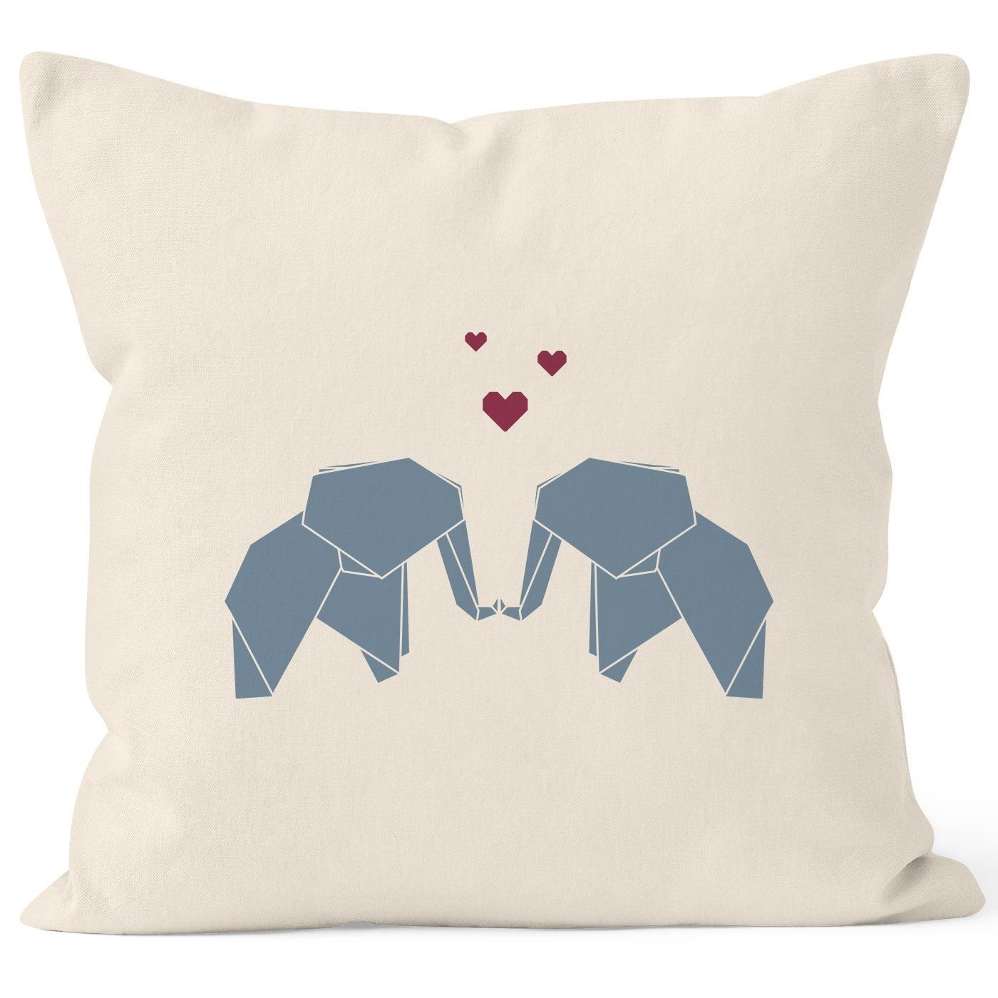 MoonWorks Dekokissen Kissenbezug Origami Elefanten Pärchen Paar verliebt Liebe Kissen-Hülle Deko-Kissen Baumwolle MoonWorks® natur