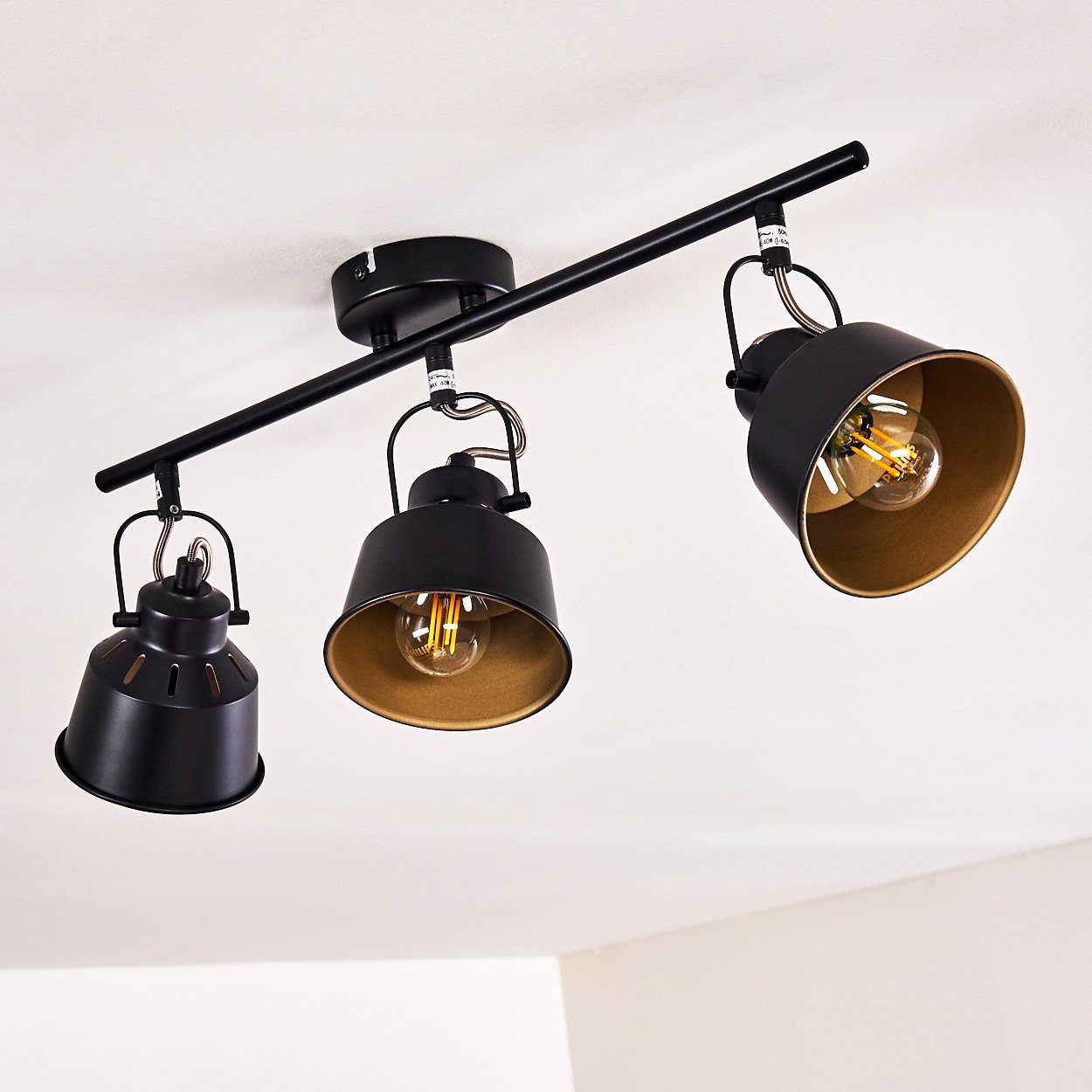 Design in Schwarz/Gold, Spot ohne Metall Retro/Vintage verstellbaren hofstein Strahlern, Deckenleuchte mit aus Deckenlampe im 3xE14, »Rimini« Leuchtmittel,